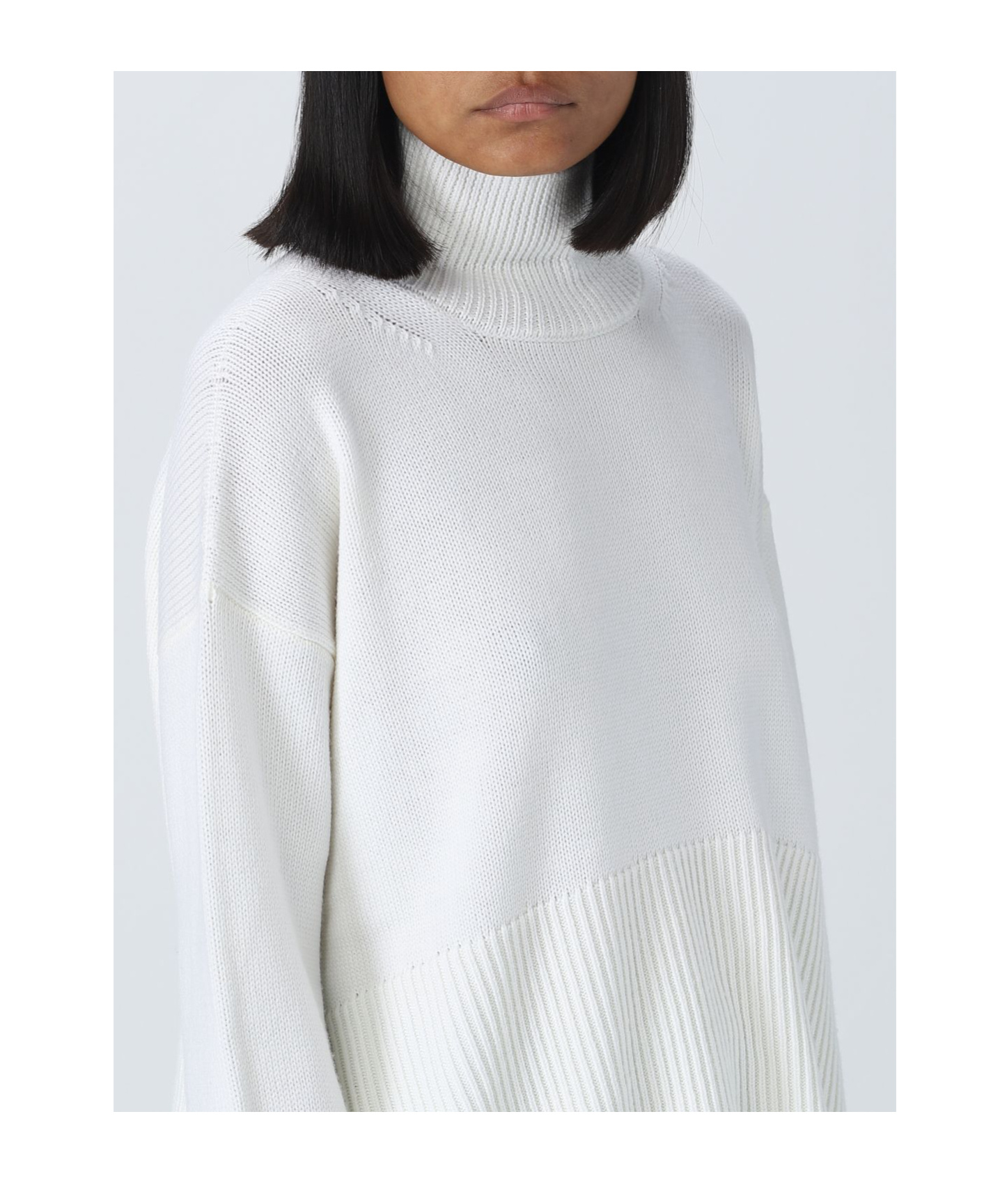 Dondup High-neck White Wool Sweater With Ribbed Detailing In White