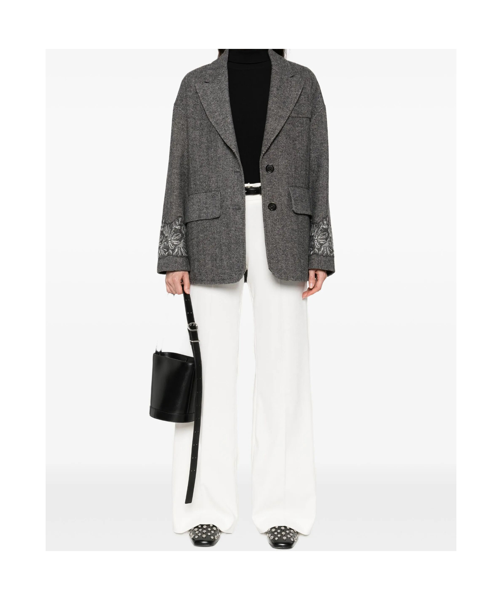 Ermanno Firenze Herringbone-pattern Blazer In Gray