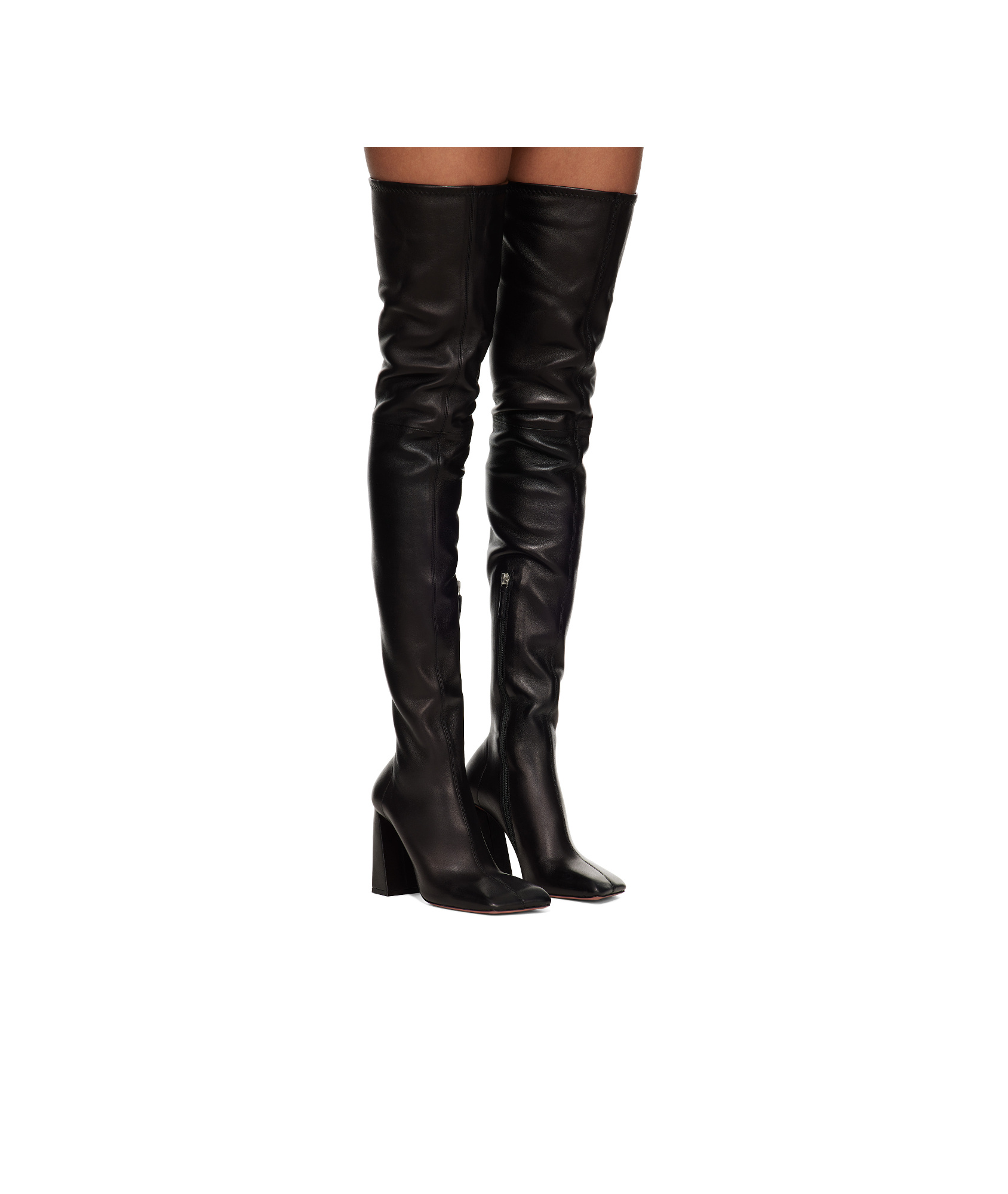 Amina Muaddi Marine Stretch Thigh High Boots In Black