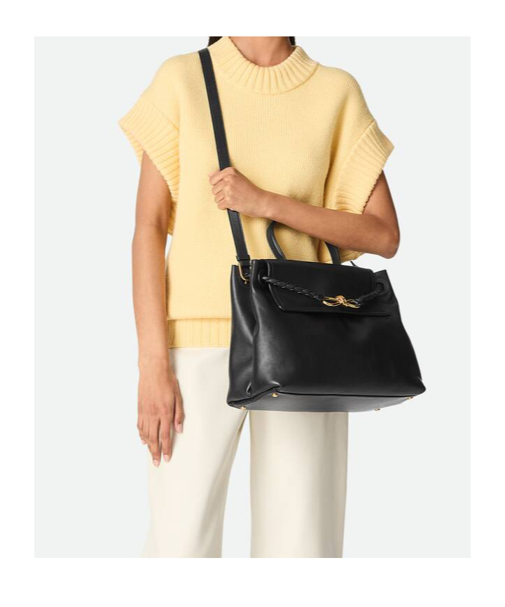 Bottega Veneta Ciao Ciao Knot Detail Leather Top Handle Bag In Black