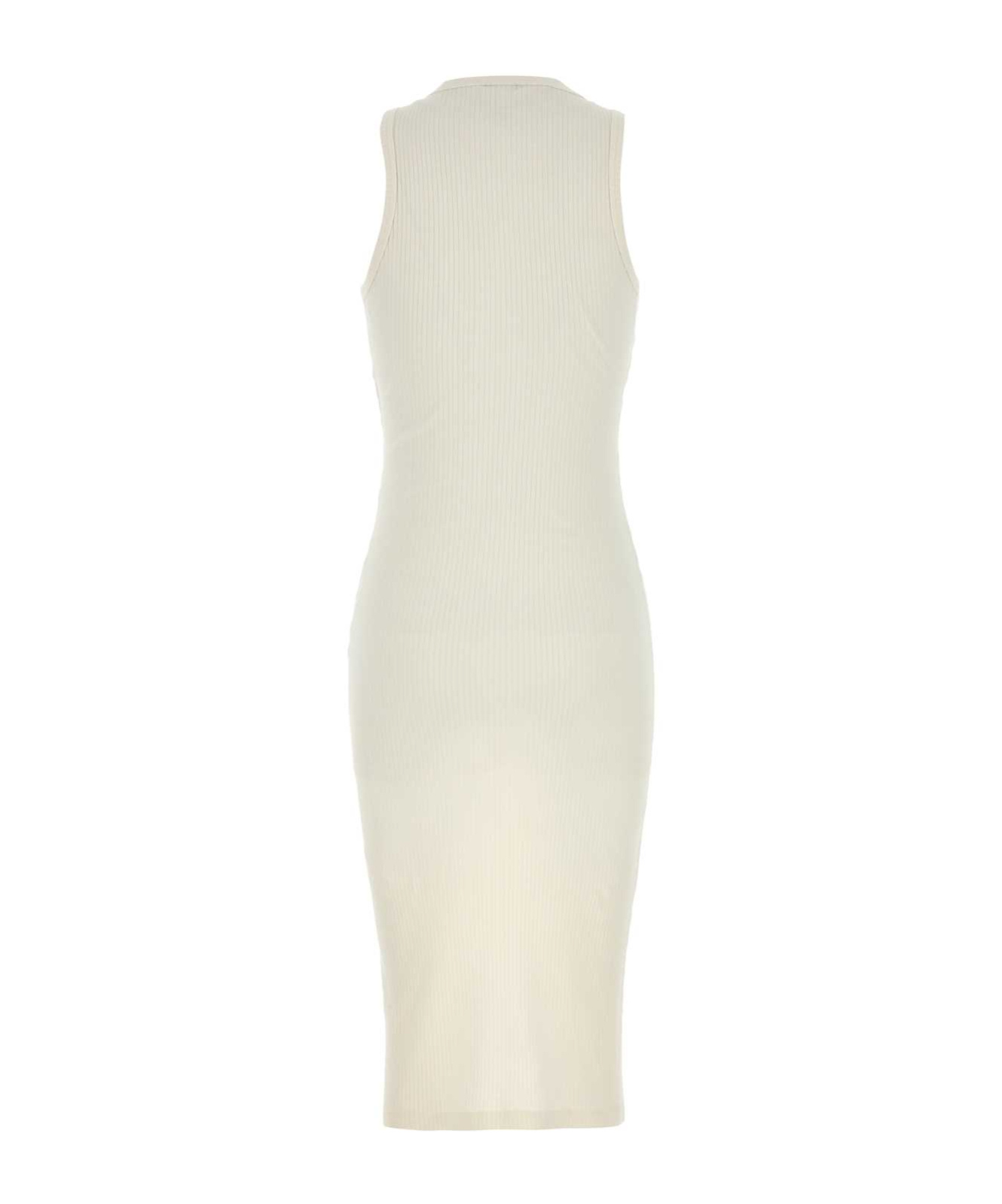 Alexander Mcqueen Cotton Crew Neck Midi Dress With Ribbed Texture In White