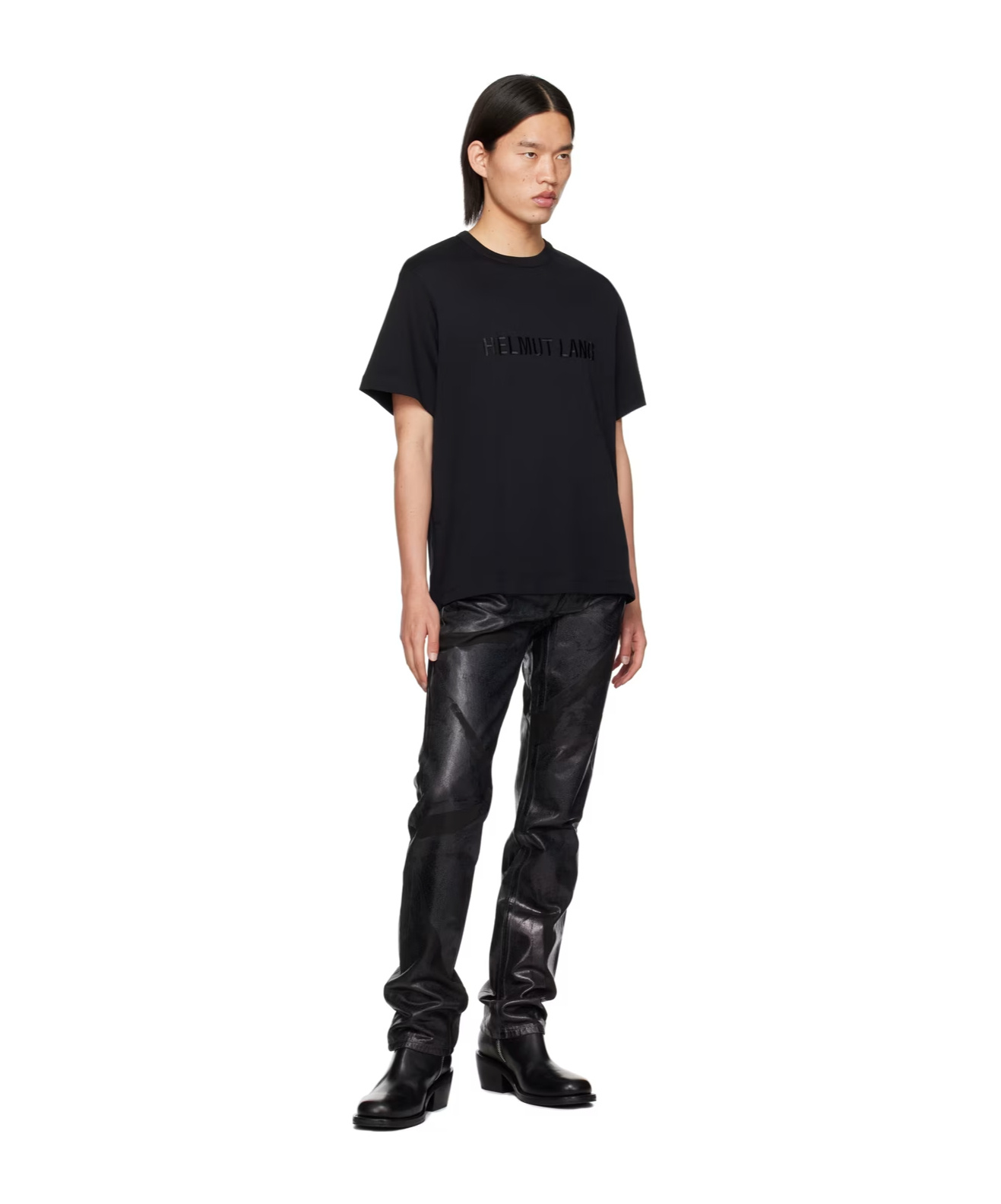 Helmut Lang Relaxed Fit Crew Neck T-shirt With Embossed Logo In Black