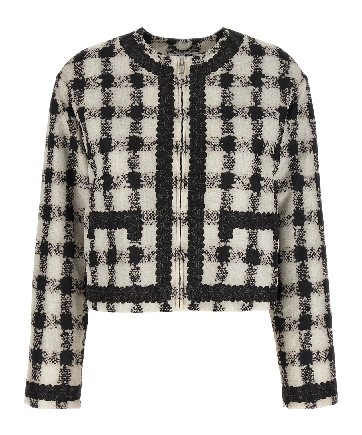 Moschino Short Jacket With All-over Texture Print In Black