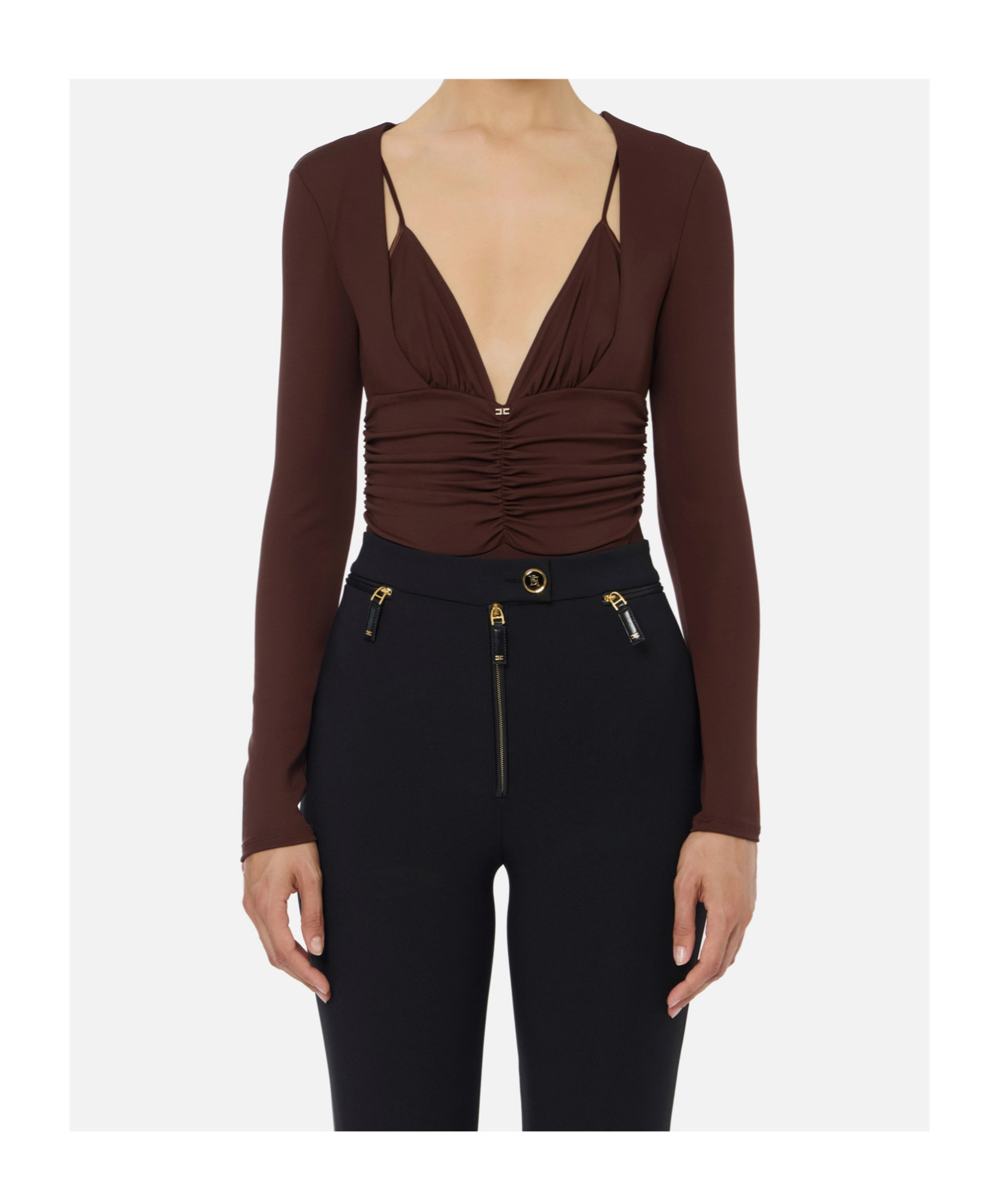 Elisabetta Franchi Long-sleeved Ruched Bodie In Multi