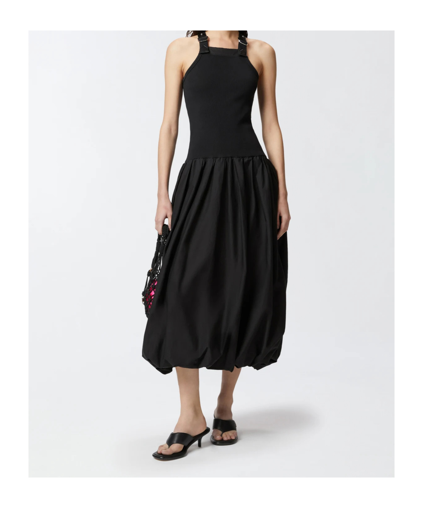 Pinko Balloon Skirt Midi Dress In Black