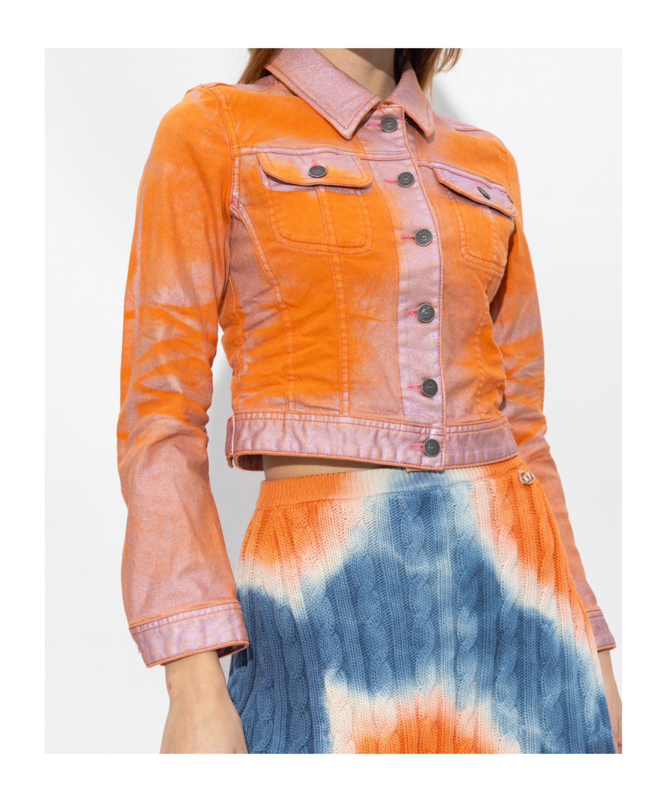 Diesel De-slimmy-s Cropped Denim Jacket In Orange