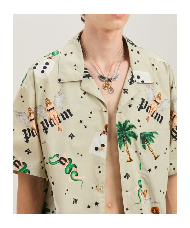 Palm Angels Pin Up Bowling Shirt In Nude
