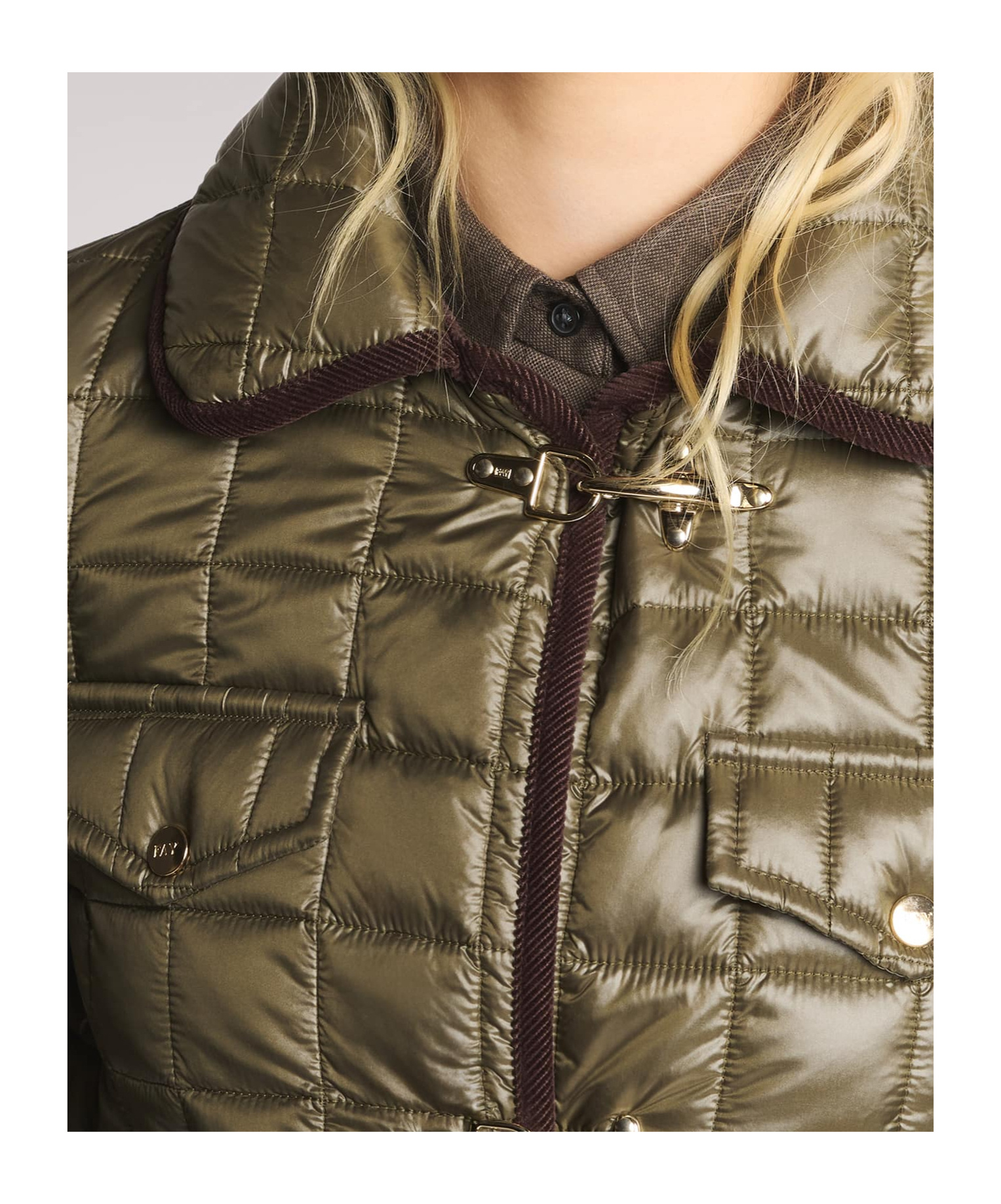 Fay Quilted Green Jacket With Structured Collar In Green