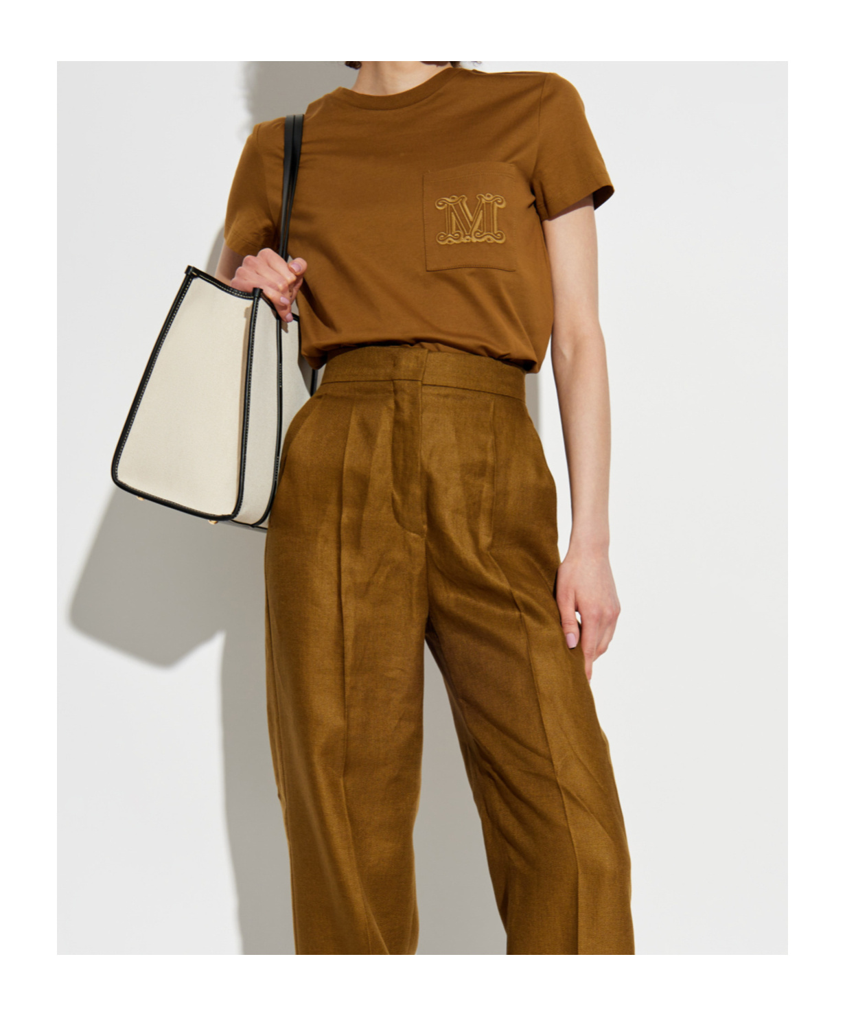 Max Mara Papaia Logo T-shirt With Pocket In Brown