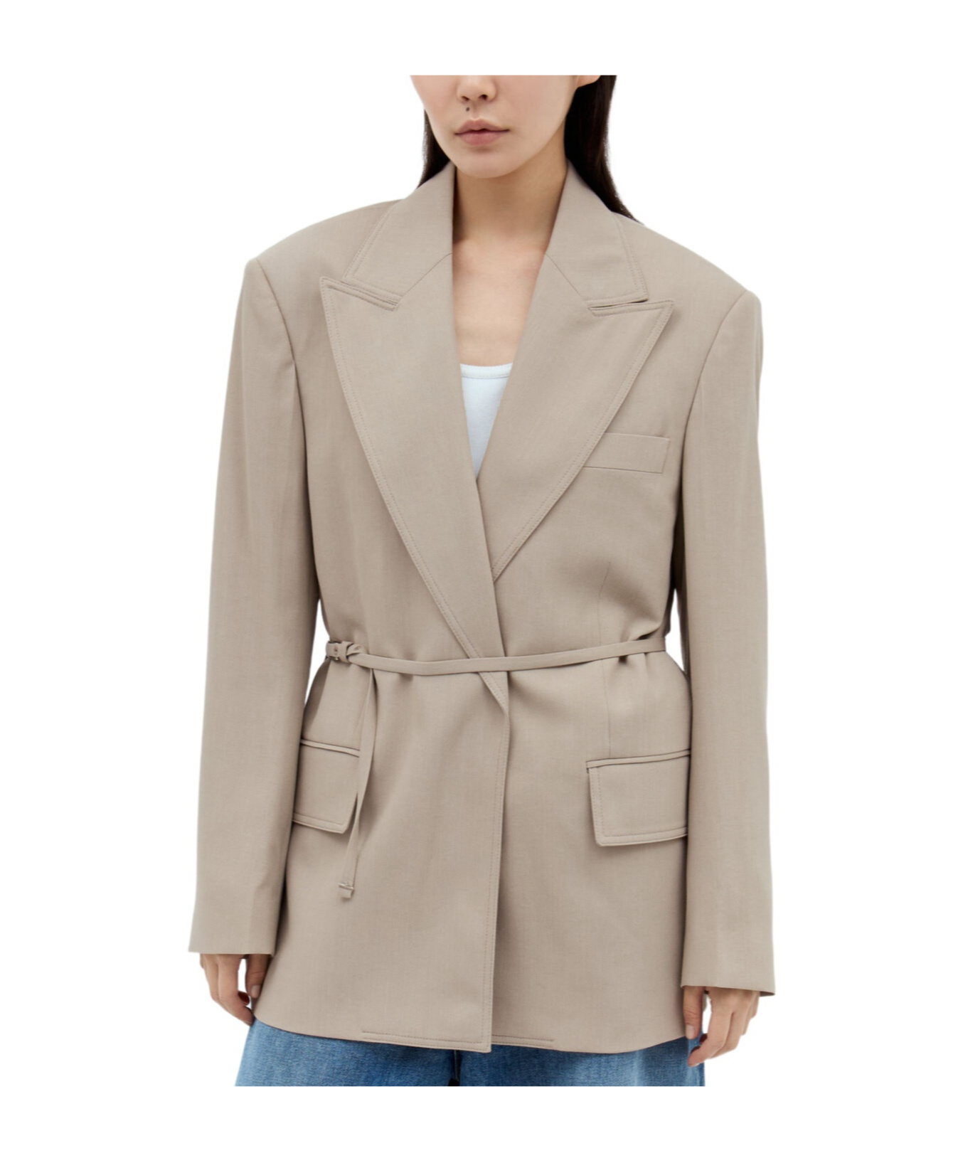 Acne Studios Women Peak Lapels Belted Blazer In Nude