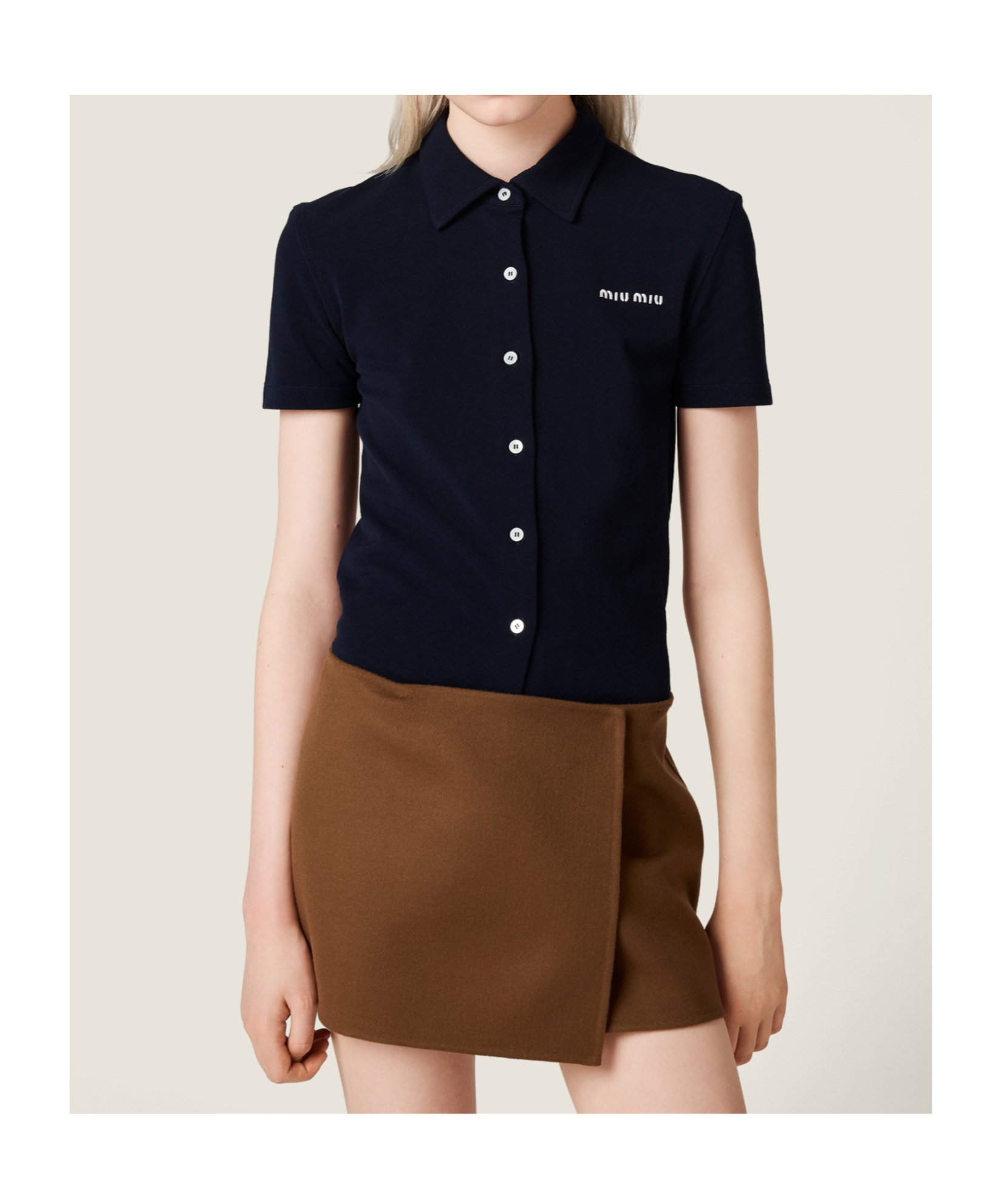 Miu Miu Short-sleeve Logo Top In Blue