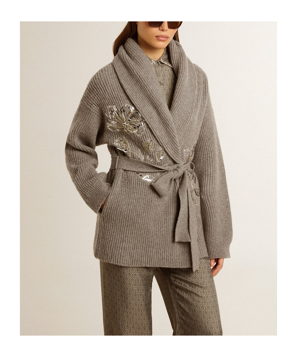 Shop Golden Goose Long-sleeved Sweater Cardigan In Gray