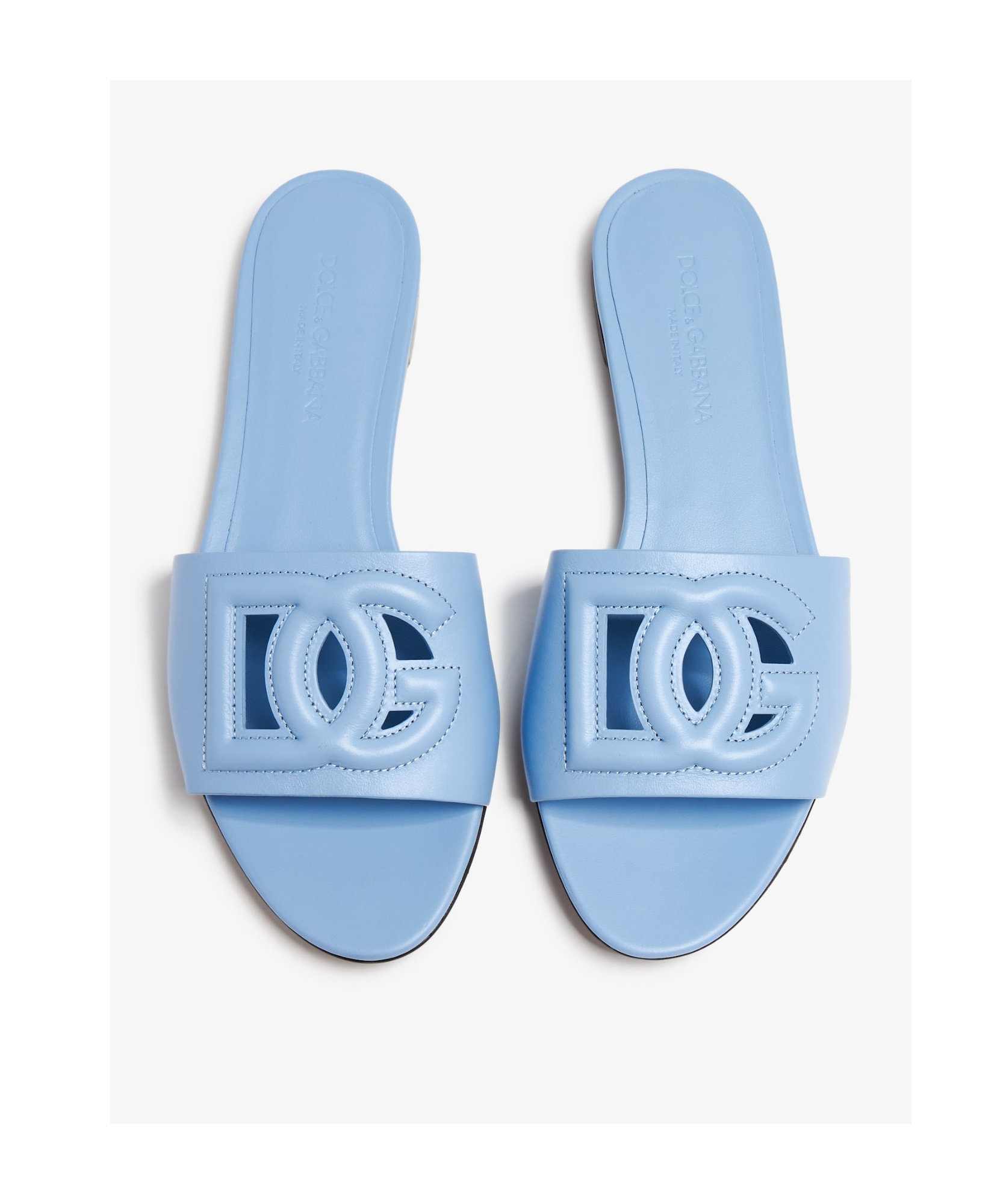 Dolce & Gabbana Women's Leather Slides With Cut-out Logo In Blue