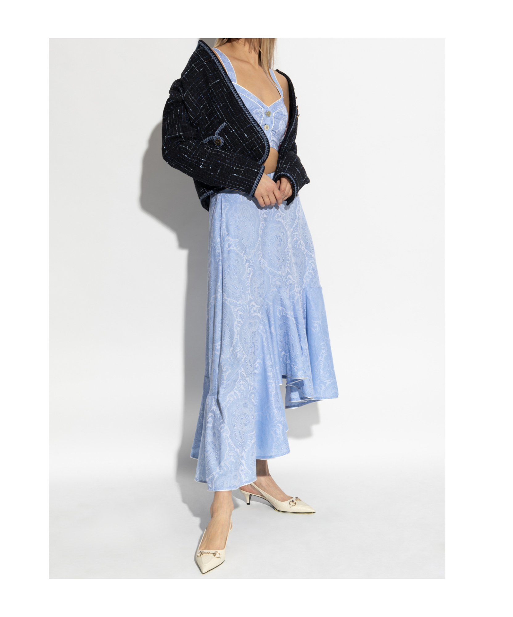 Etro Paisley Print Button Detail Cropped Top In Blue
