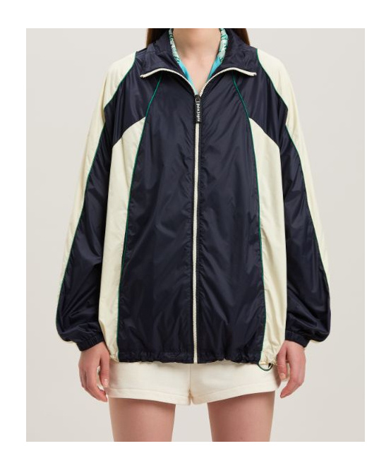 Palm Angels Curved Logo Colorblock Windbreaker In Black