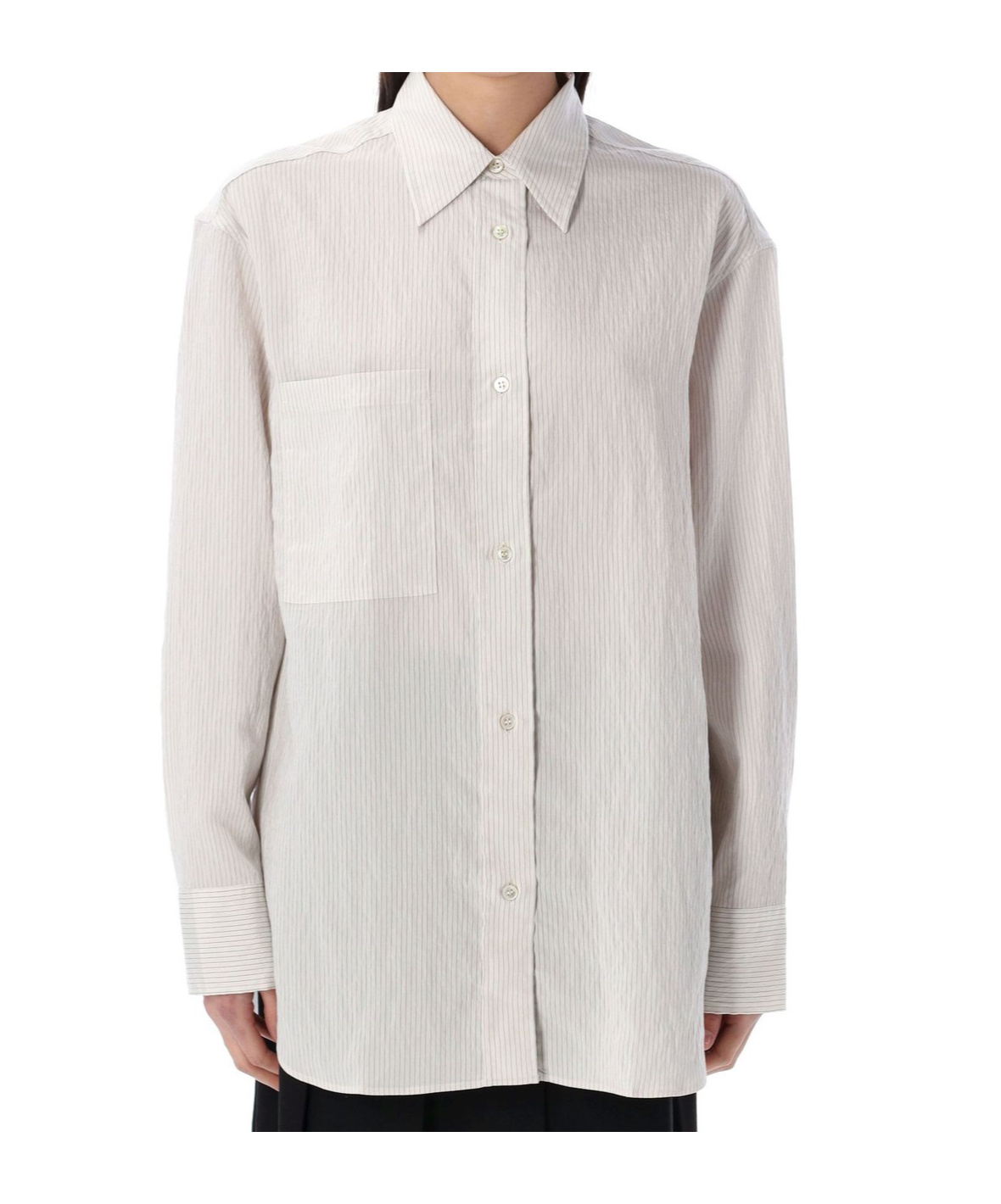 Studio Nicholson Oversized Striped Shirt Chest Pocket In Black White