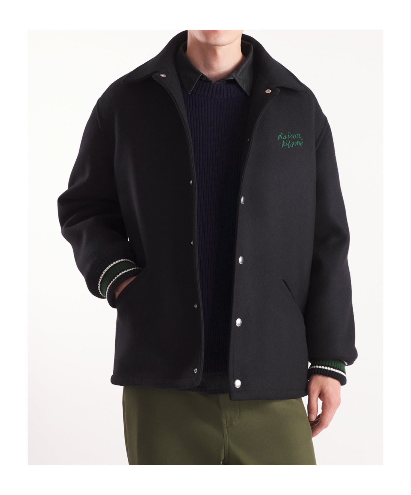 Maison Kitsuné Mountain Fox Patch Wool Varsity Jacket In Black