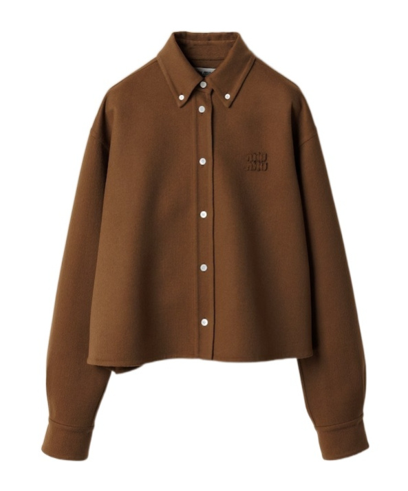 Miu Miu Long-sleeved Button-up Shirt In Brown