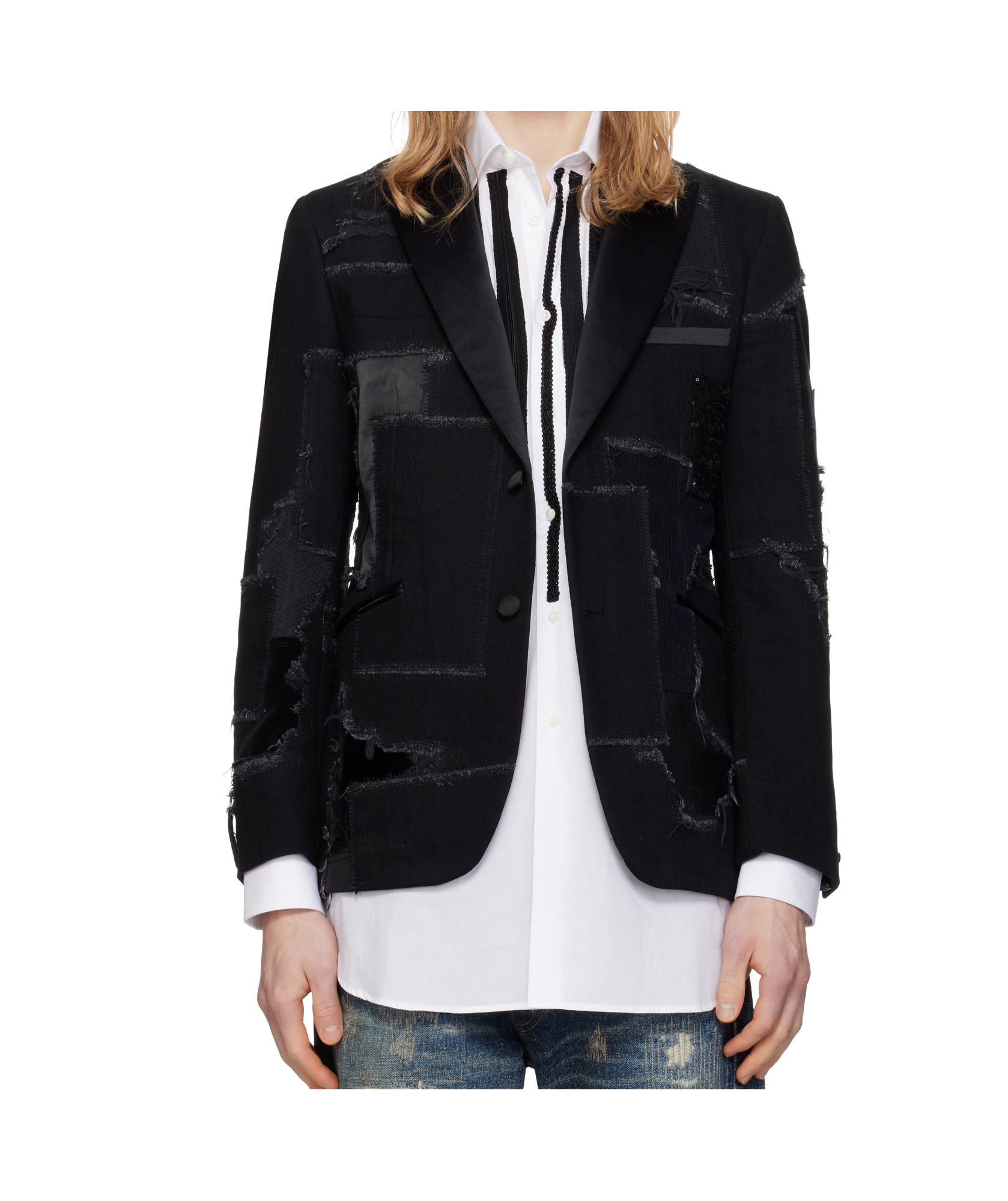 Junya Watanabe Black Patchwork Blazer In Black