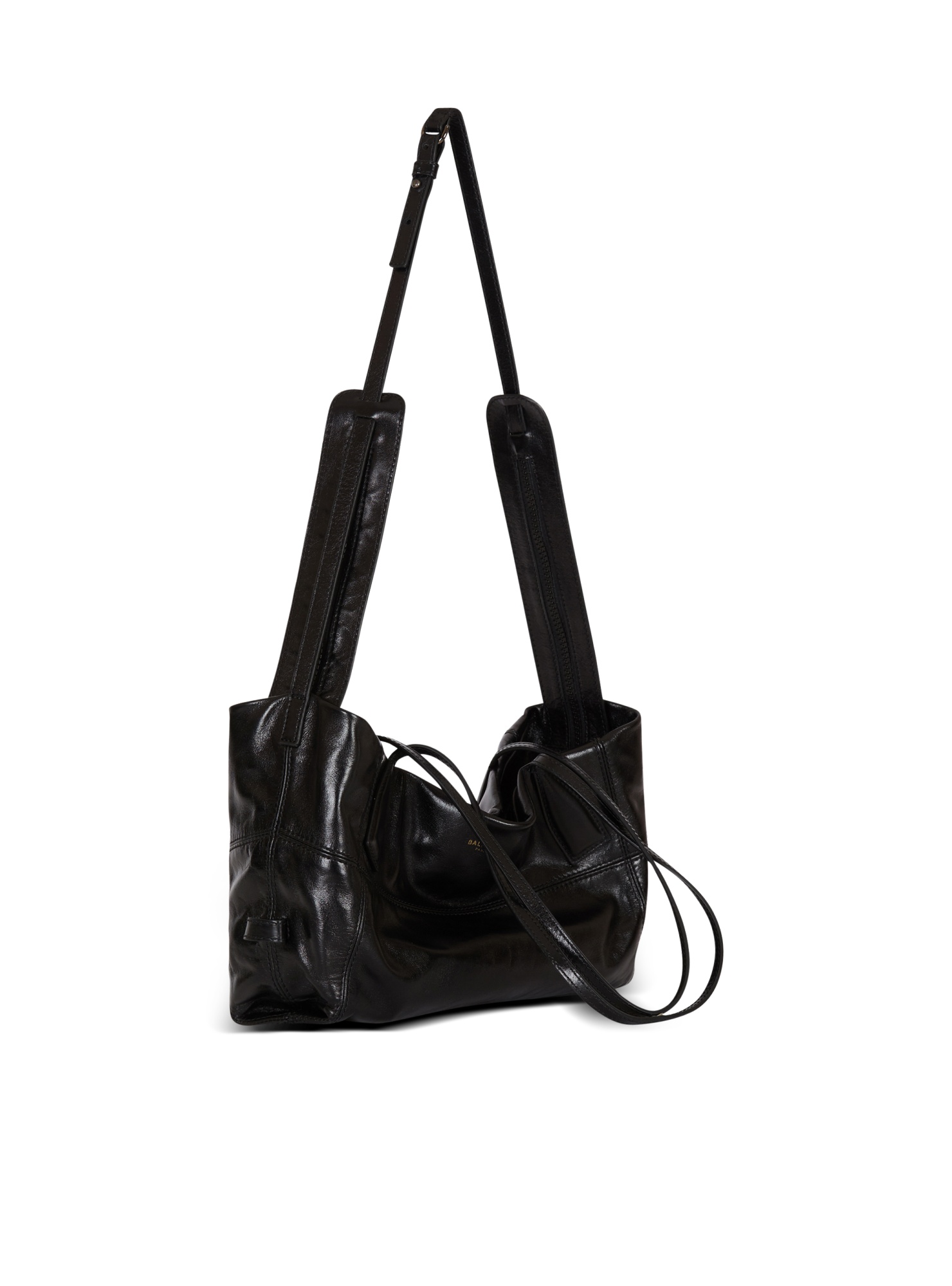Balmain Track Shiny Leather Tote Bag