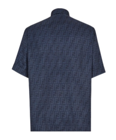 Fendi Ff Monogram Silk Shirt Men In Blue