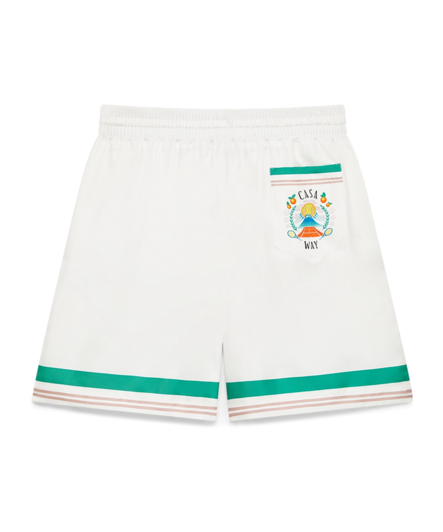 Casablanca Mens Casa Way Graphic-print Drawstring Silk Shorts In White