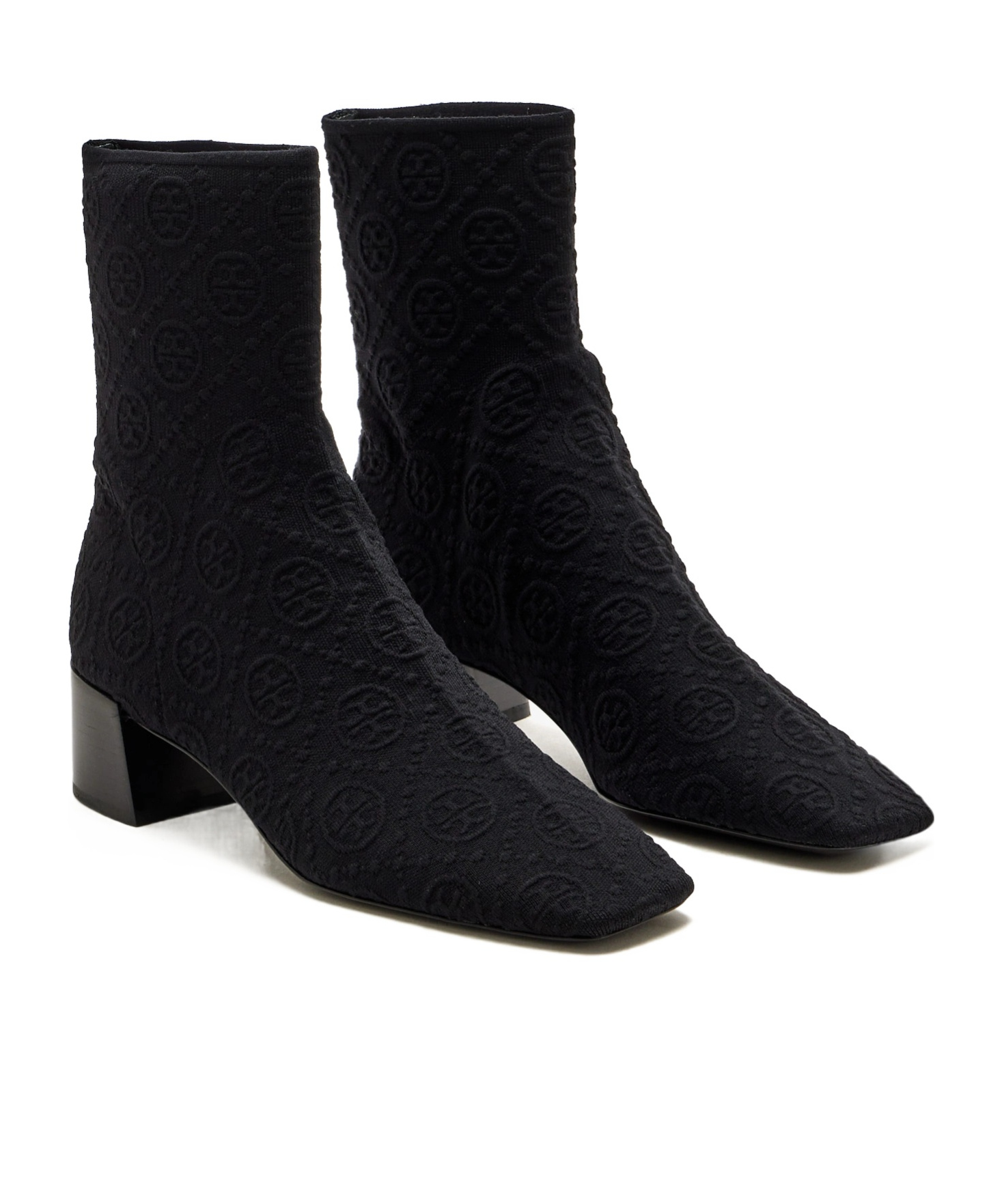 Tory Burch 45mm Monogram Knit Ankle Boots In Black