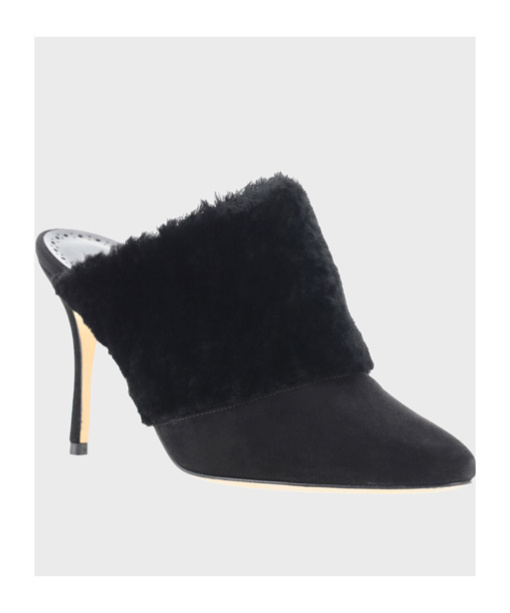 Manolo Blahnik Suede Pelos Mules With Eco-fur Detail 10cm In Black