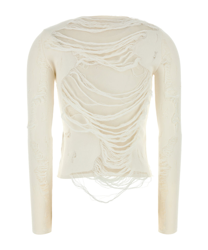 Shop Mm6 Maison Margiela Ripped-effect Jumper In White