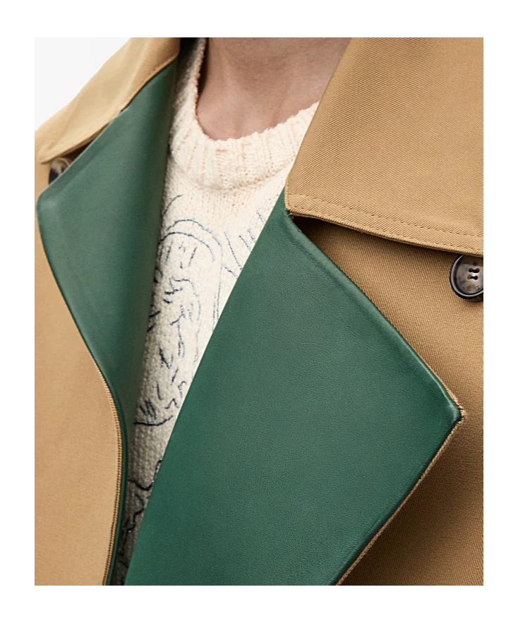 Loewe Coat In Cotton And Nappa Calfskin In Beige/khaki Green