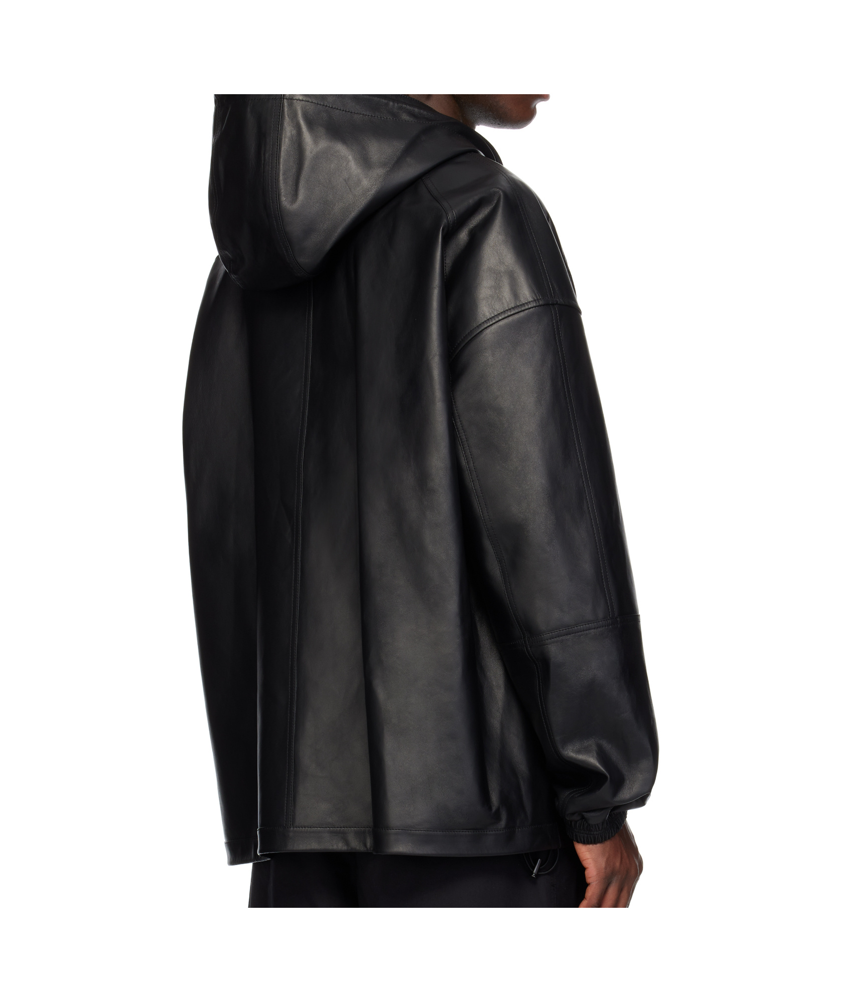Juunj Hood Zip-up Leather Jacket In Black