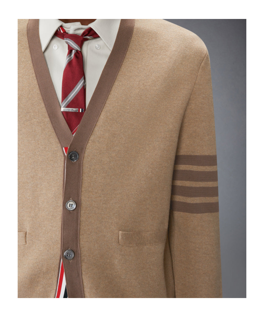 Thom Browne Brown Milano Stitch 4-bar V-neck Cardigan In Green