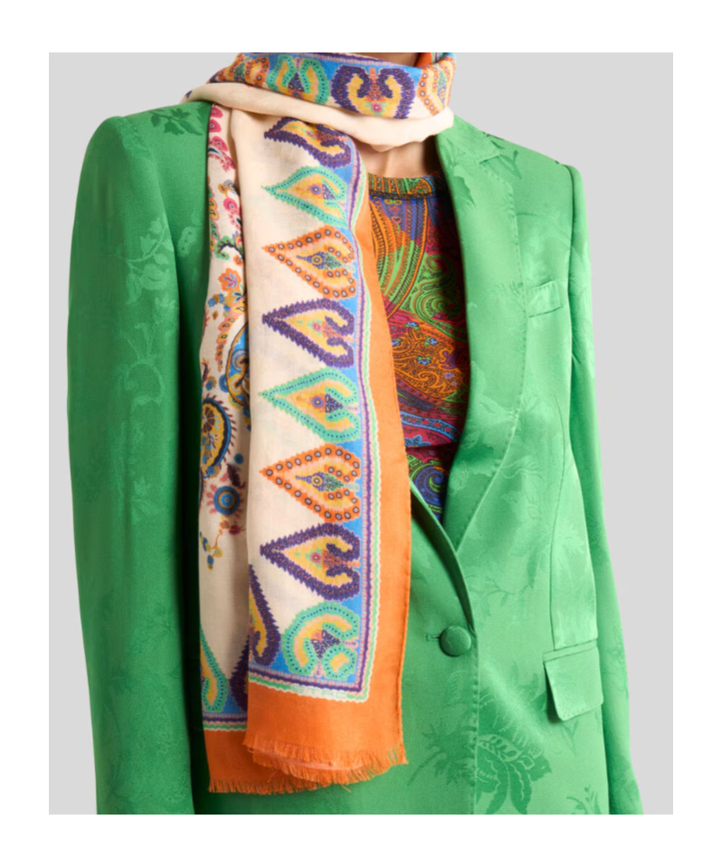 Etro Cotton-blend Jacquard Scarf With Floral Paisley Motif In Neutral