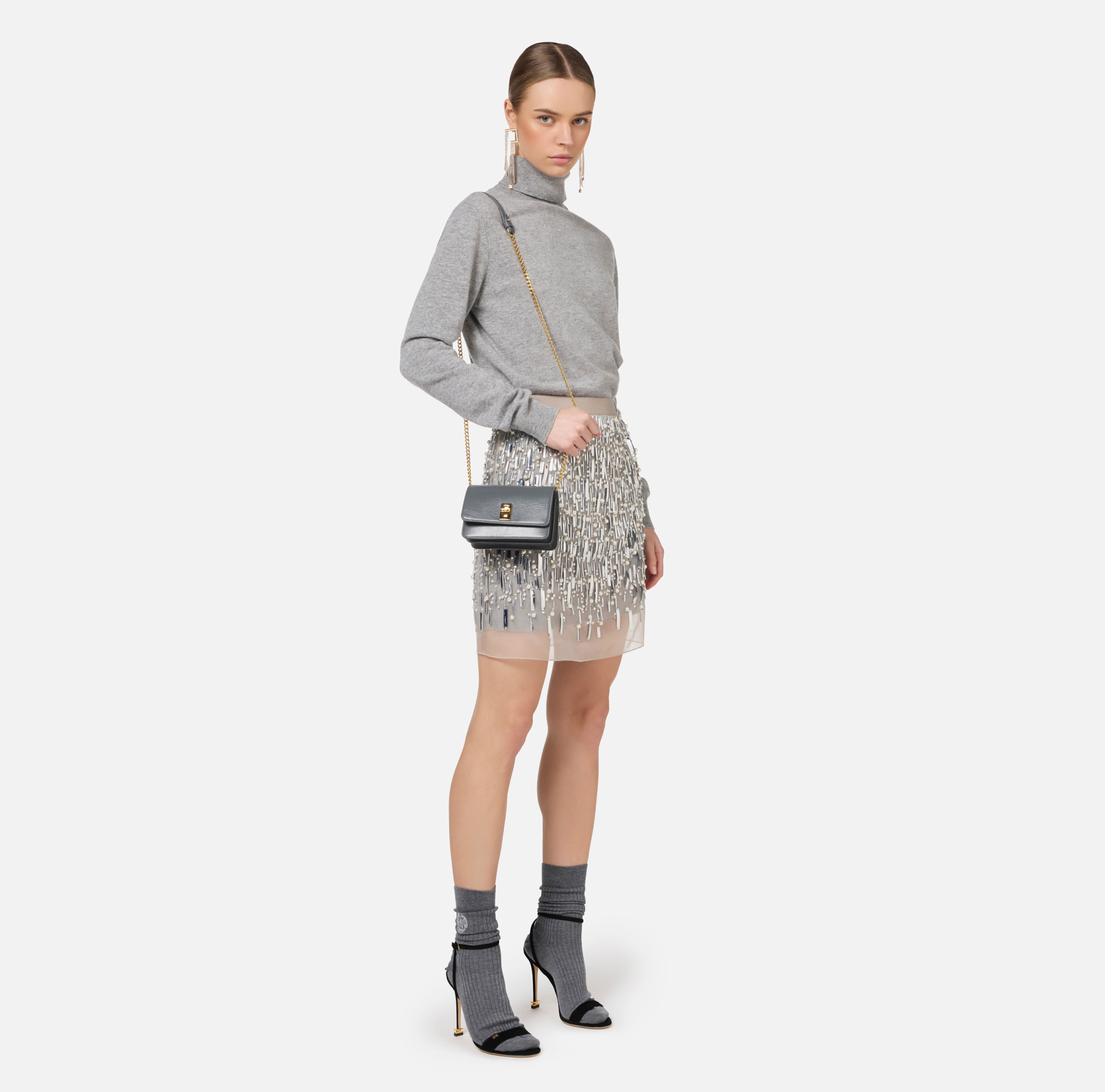 Elisabetta Franchi Wool Mini Dress Set In Gray