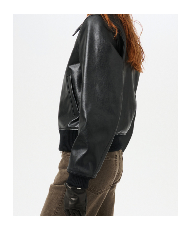Our Legacy Long Sleeve Leather Jacket In Black
