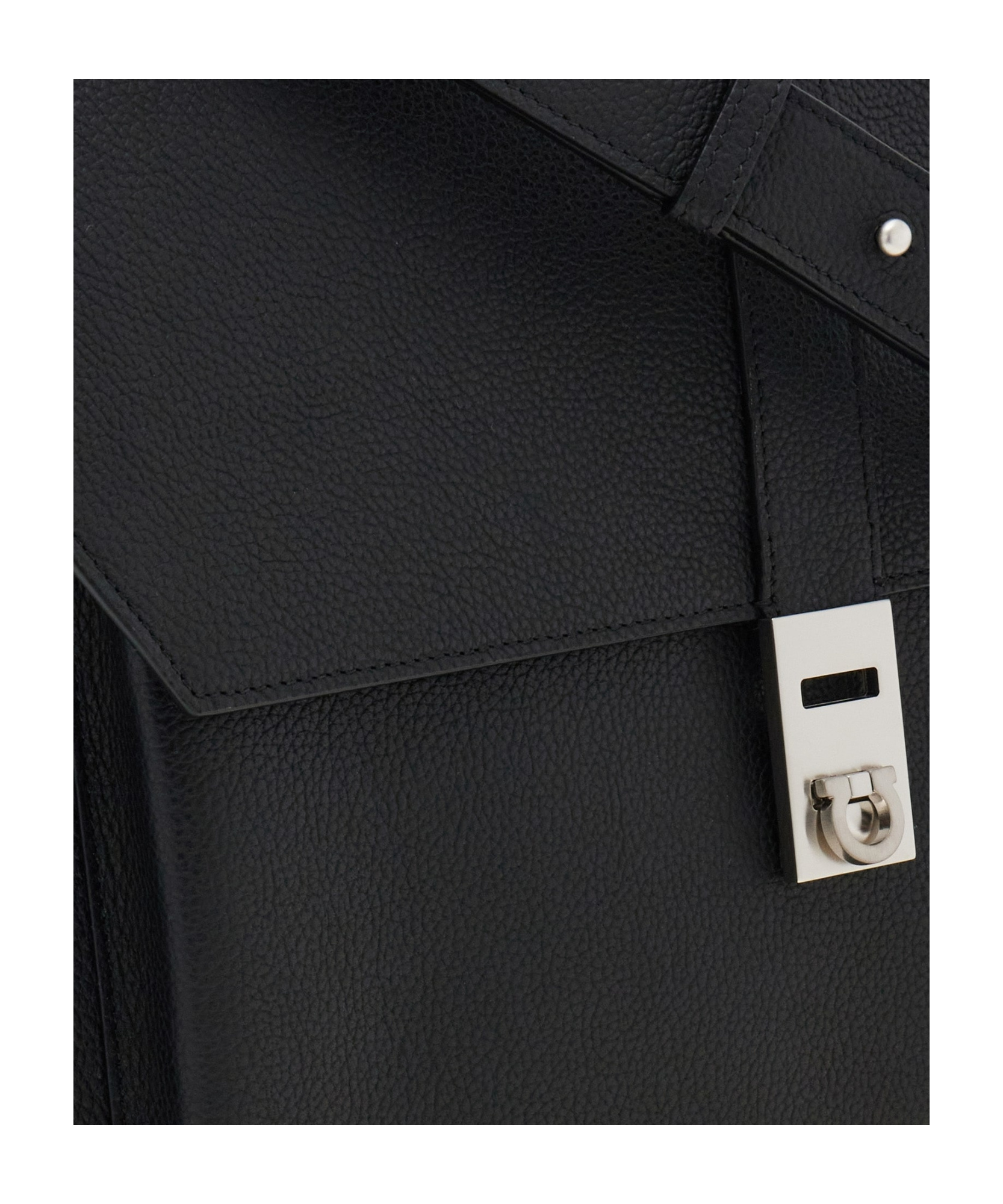 Ferragamo Clasp Textured Hug Briefcase In Black
