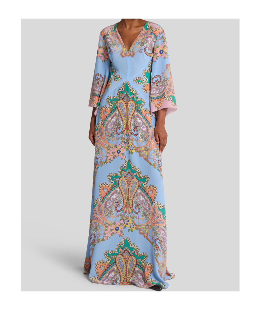 Etro Multicolor Long Dress With All-over Paisley Print And V-neck In Silk Woman In Multicolor