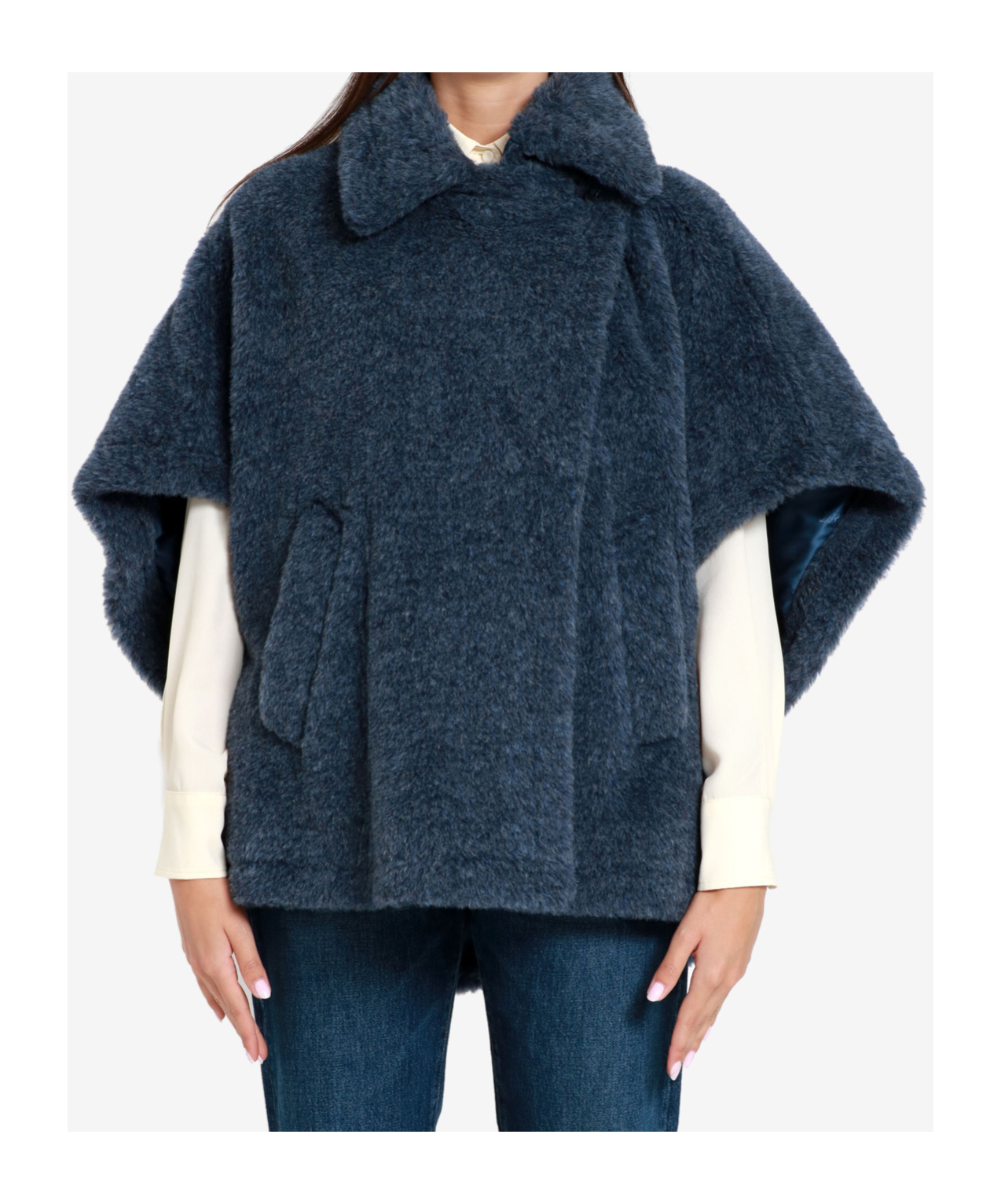 Max Mara Lapel Cape In Blue