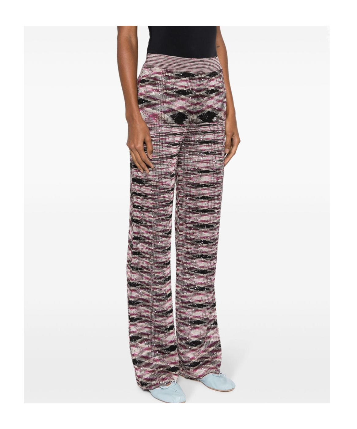 MISSONI PATTERNED INTARSIA-KNIT FLARED TROUSERS 