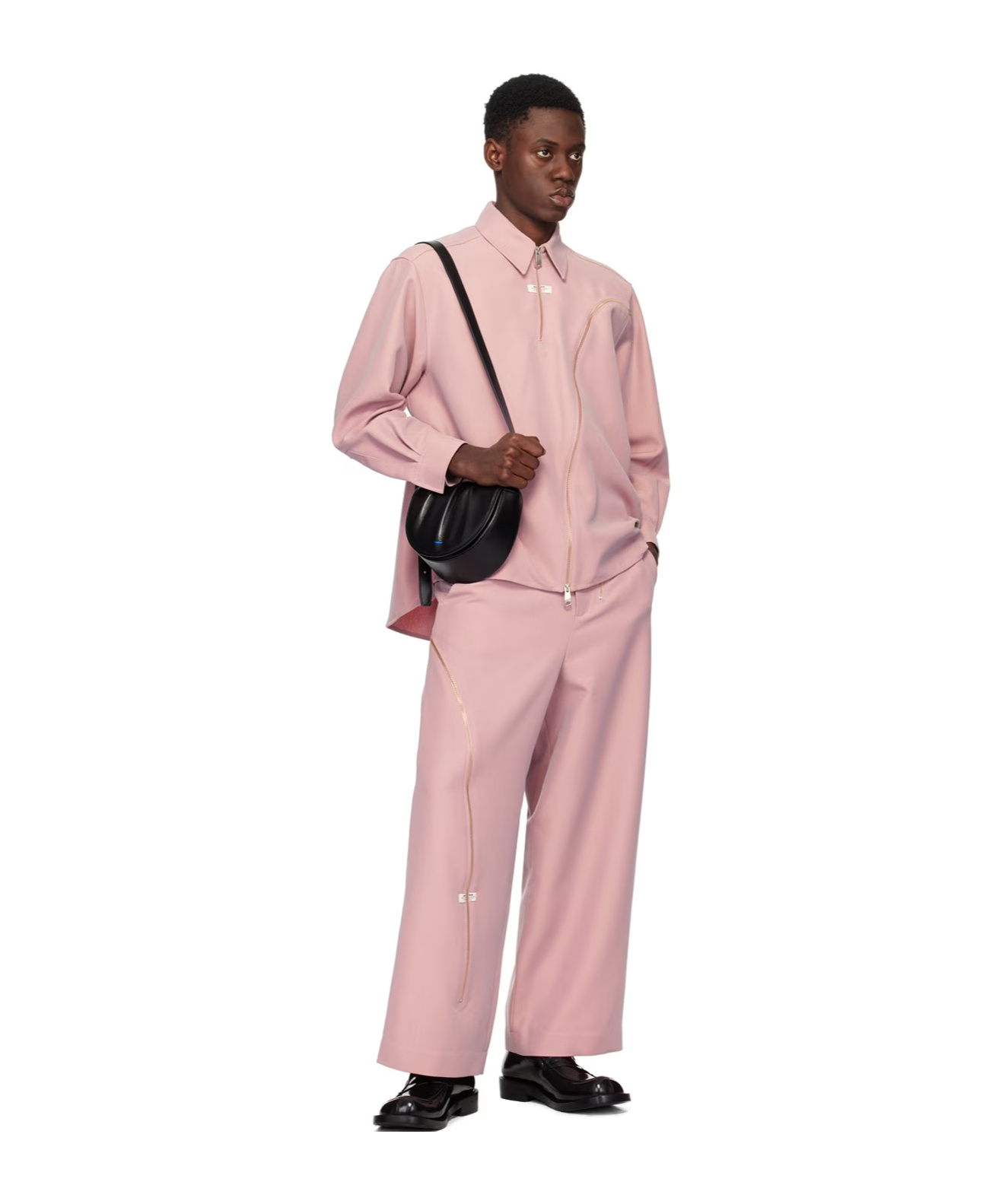 Ader Error Belt Loop Zipper Casual Pants In Pink