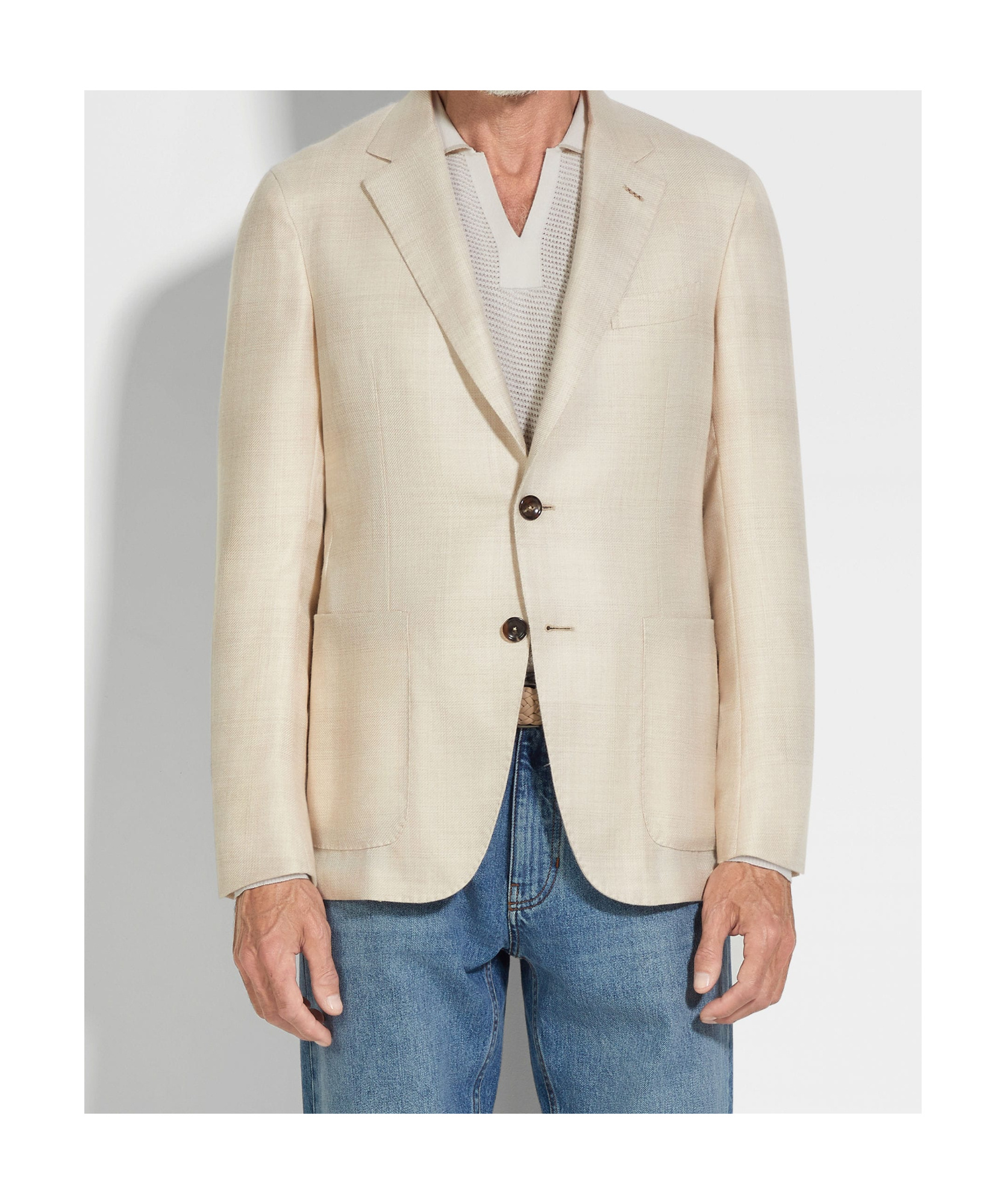 Zegna Long-sleeved Suit Jacket In Neutral