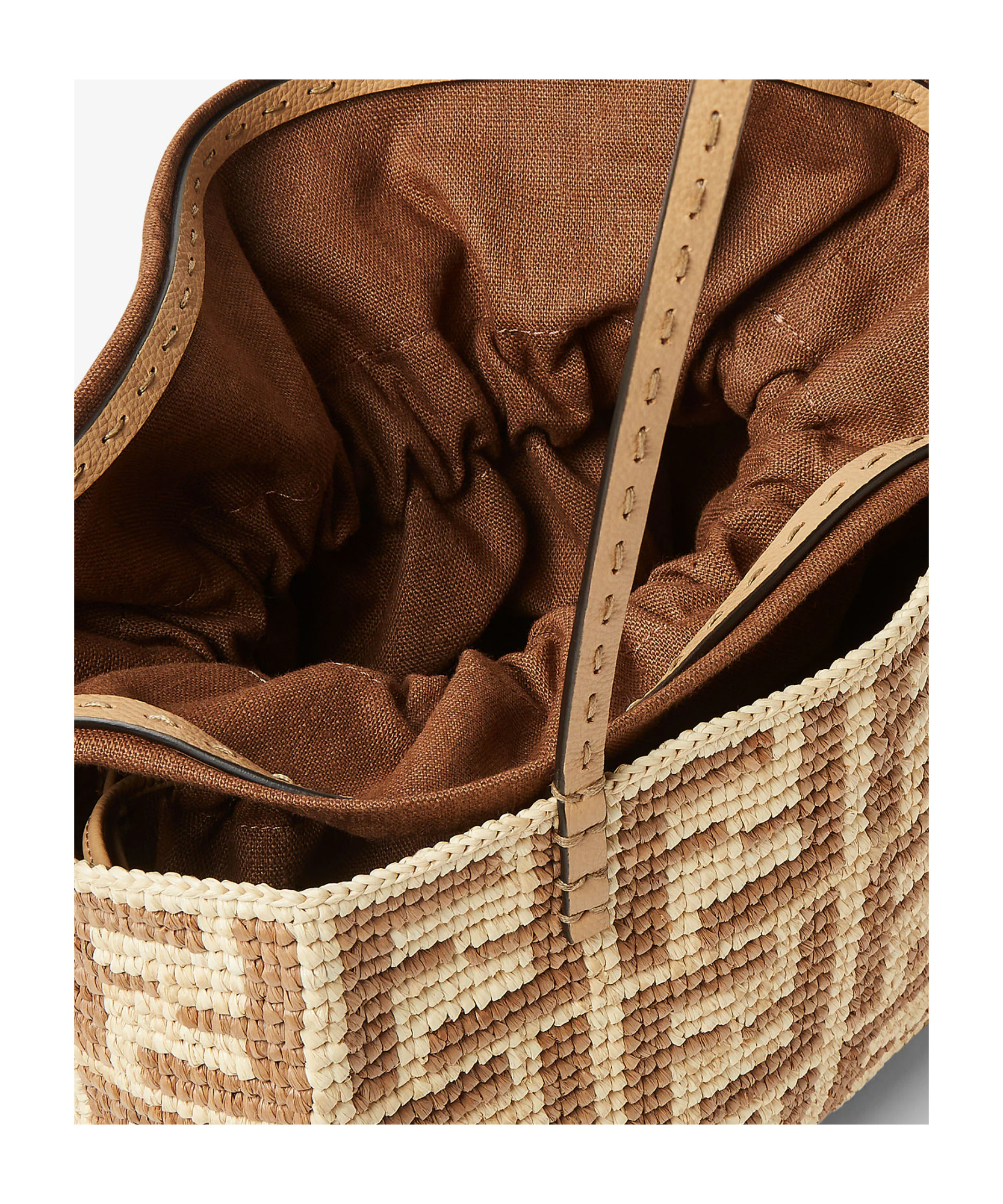 Shop Fendi Beige Ff Raffia Crochet Shopper
