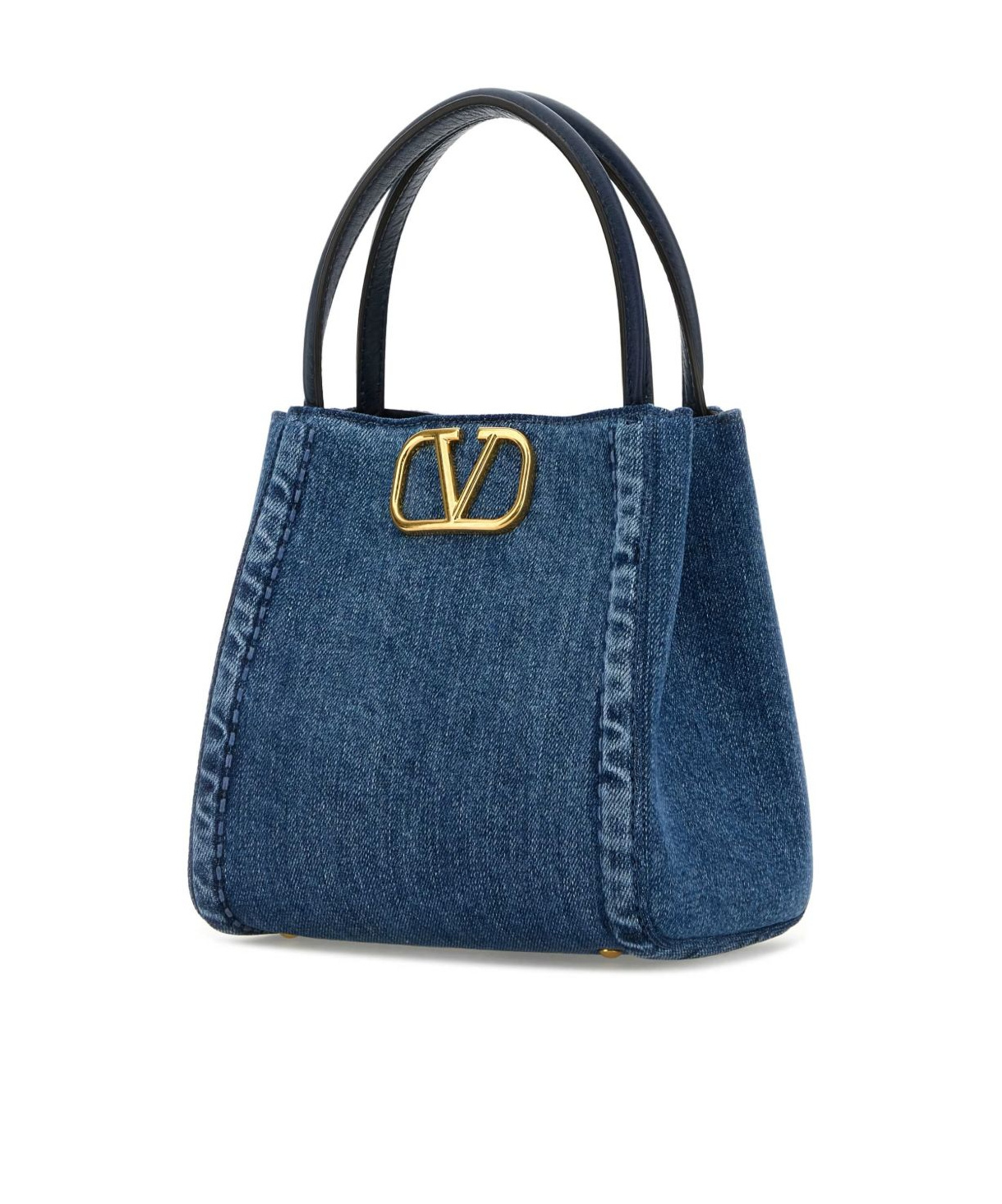 Valentino Denim Small Alltime Handbag In Blue