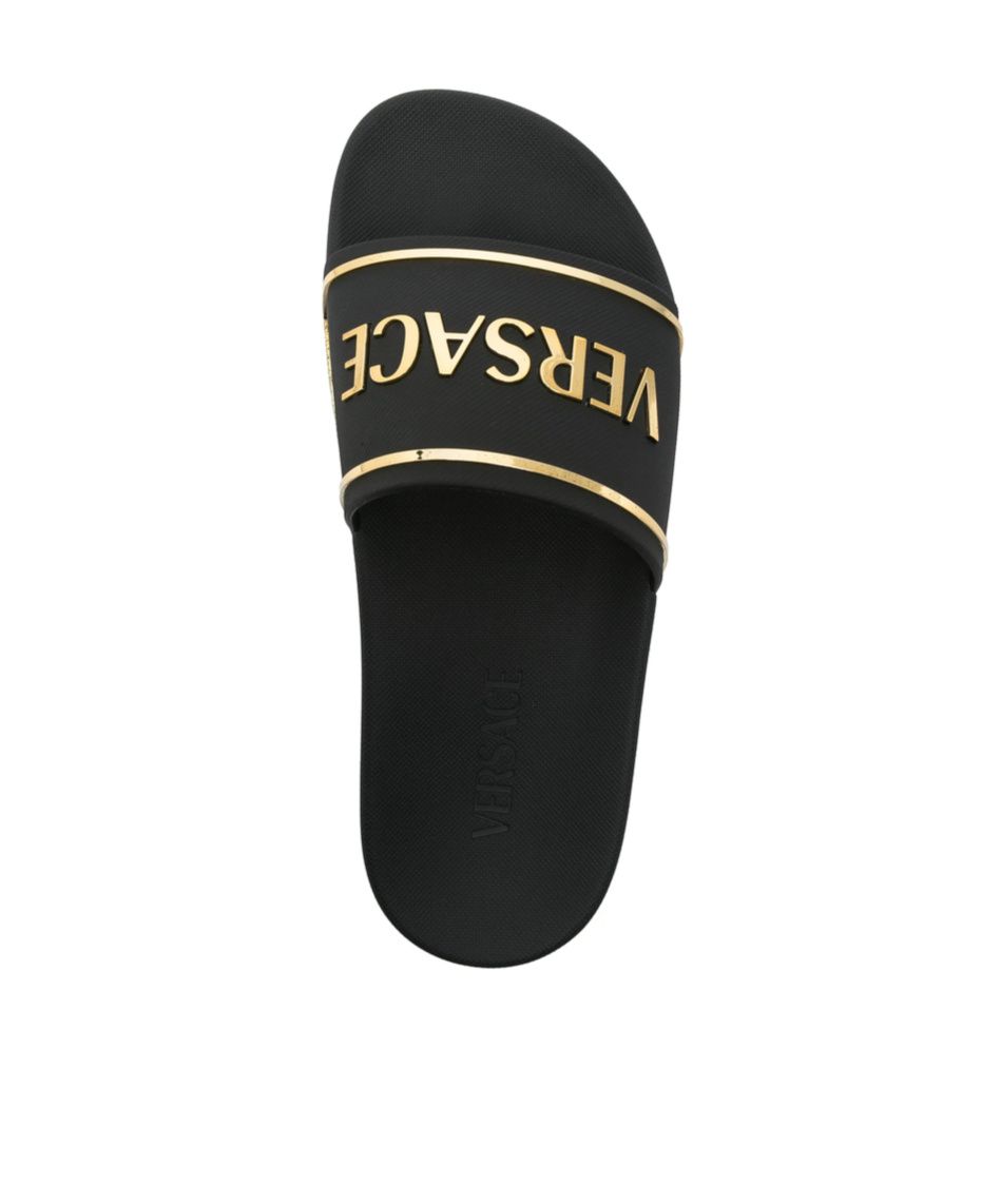 VERSACE VERSACE EMBOSSED-LOGO OPEN-TOE SLIDES