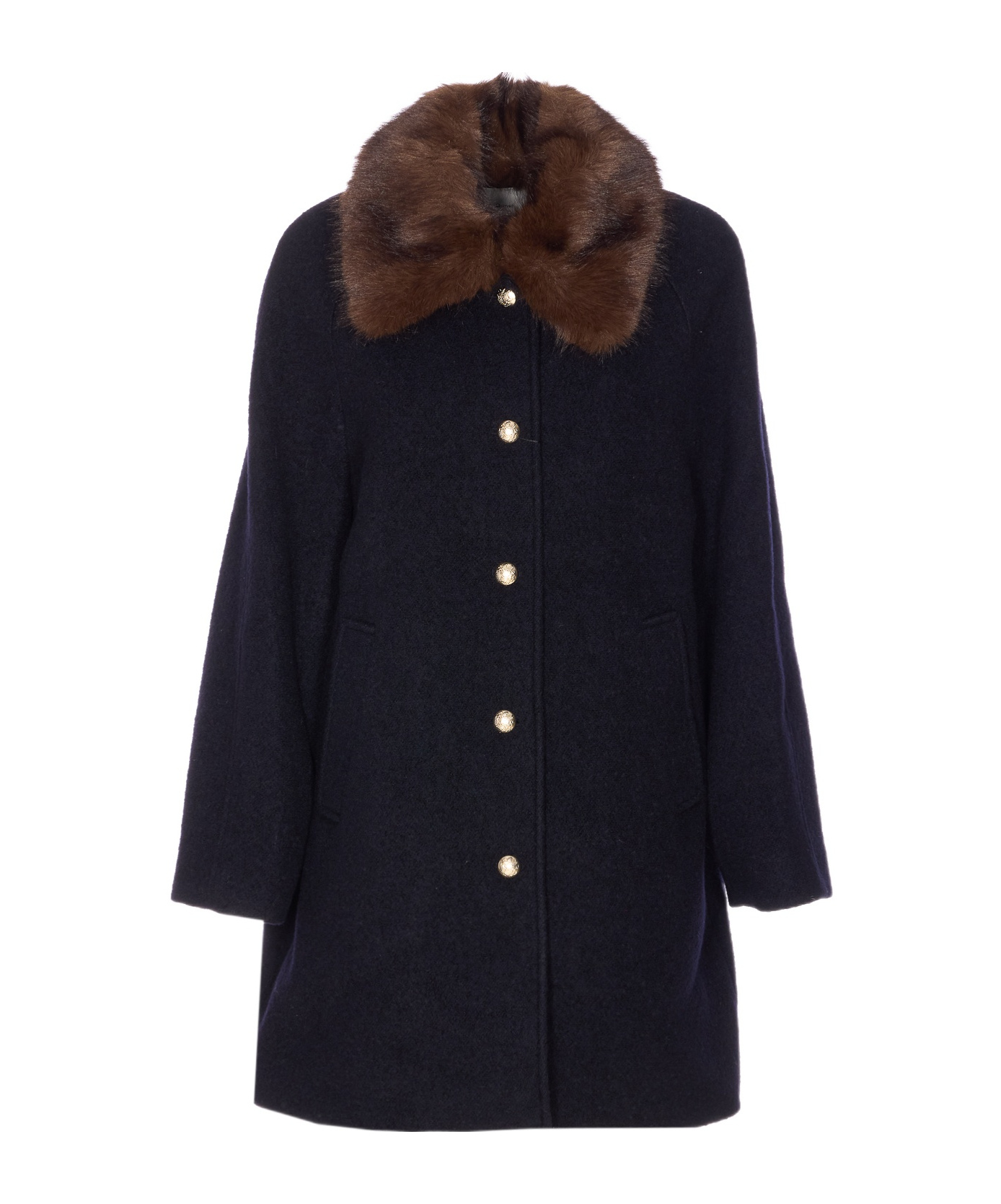 Dunst Boucle Wool Half Coat Dark Navy In Black