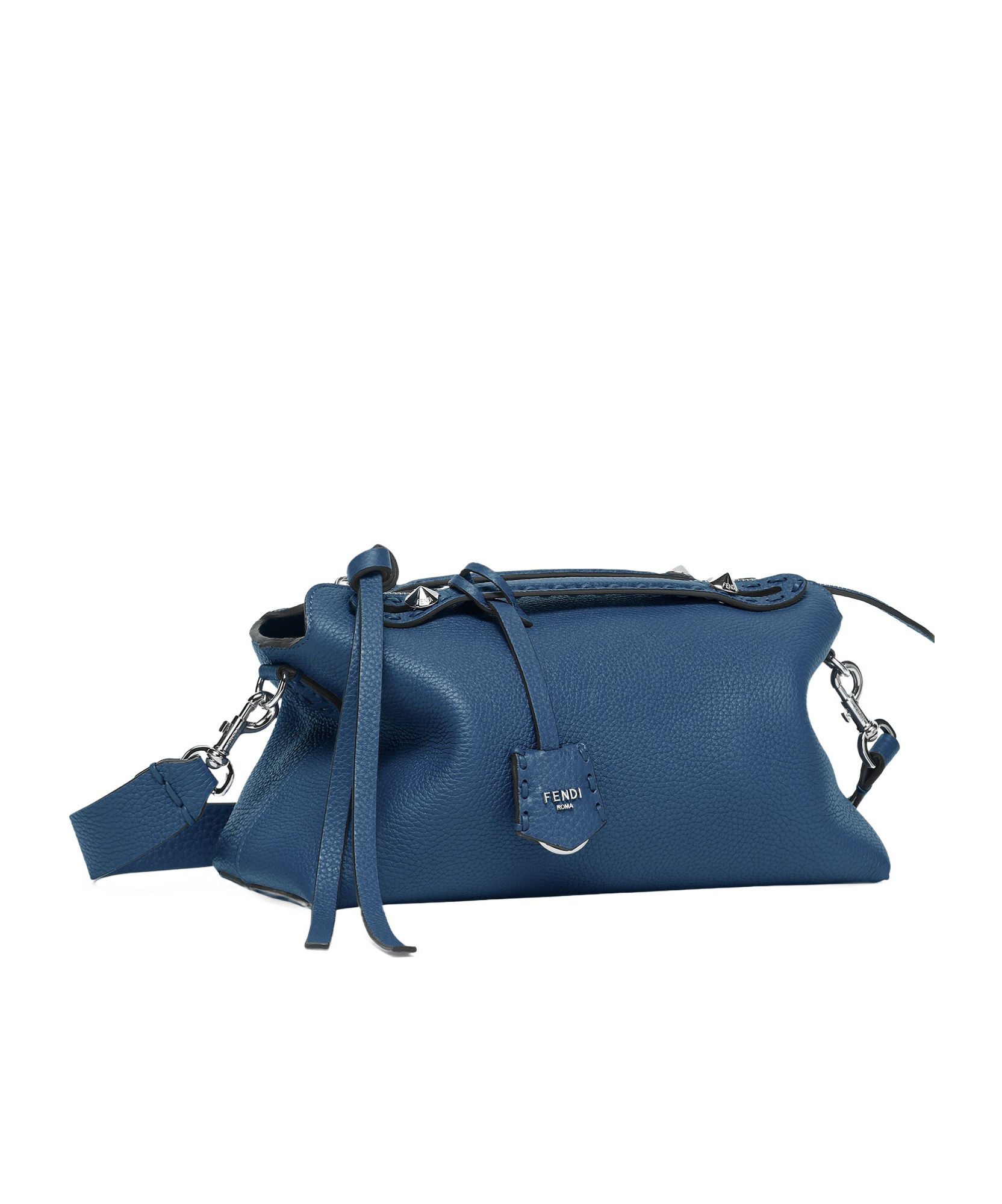 Fendi Blue Denim-effect Ff Jacquard And Brown Leather Bag In Blue