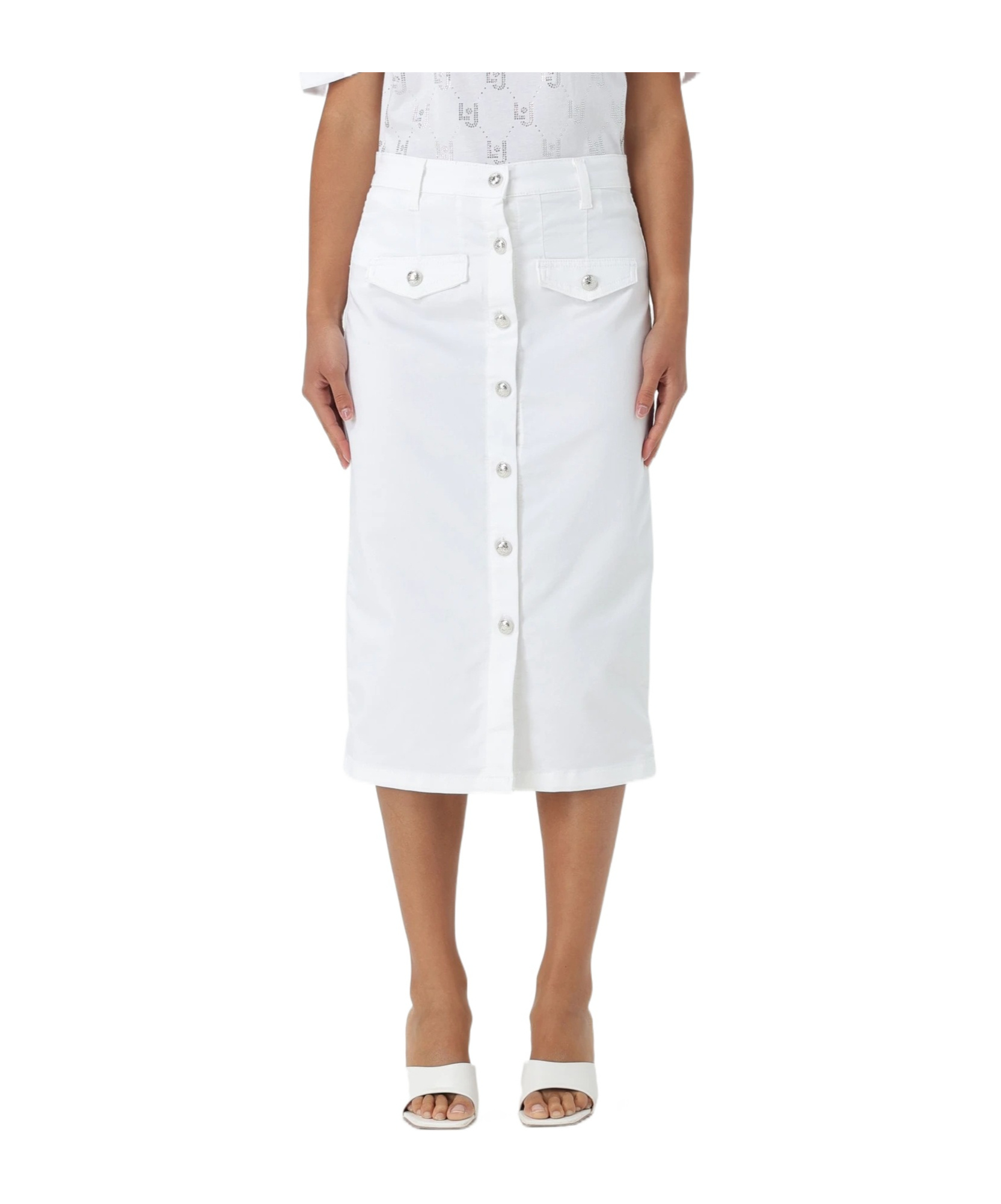 Liu •jo Buttoned Twill Skirt In White