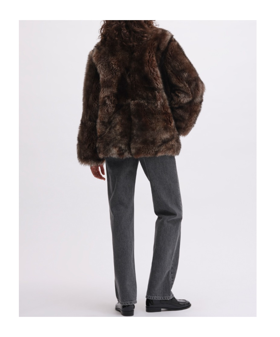 Remain Birger Christensen High-necked Woolen Fur Coat In Brown