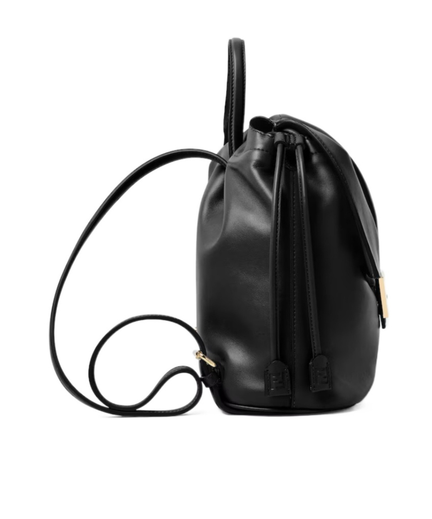 Fendi Women Black Backpack With Ff Plaque Closure On The Front In Patent Leather Woman In Black