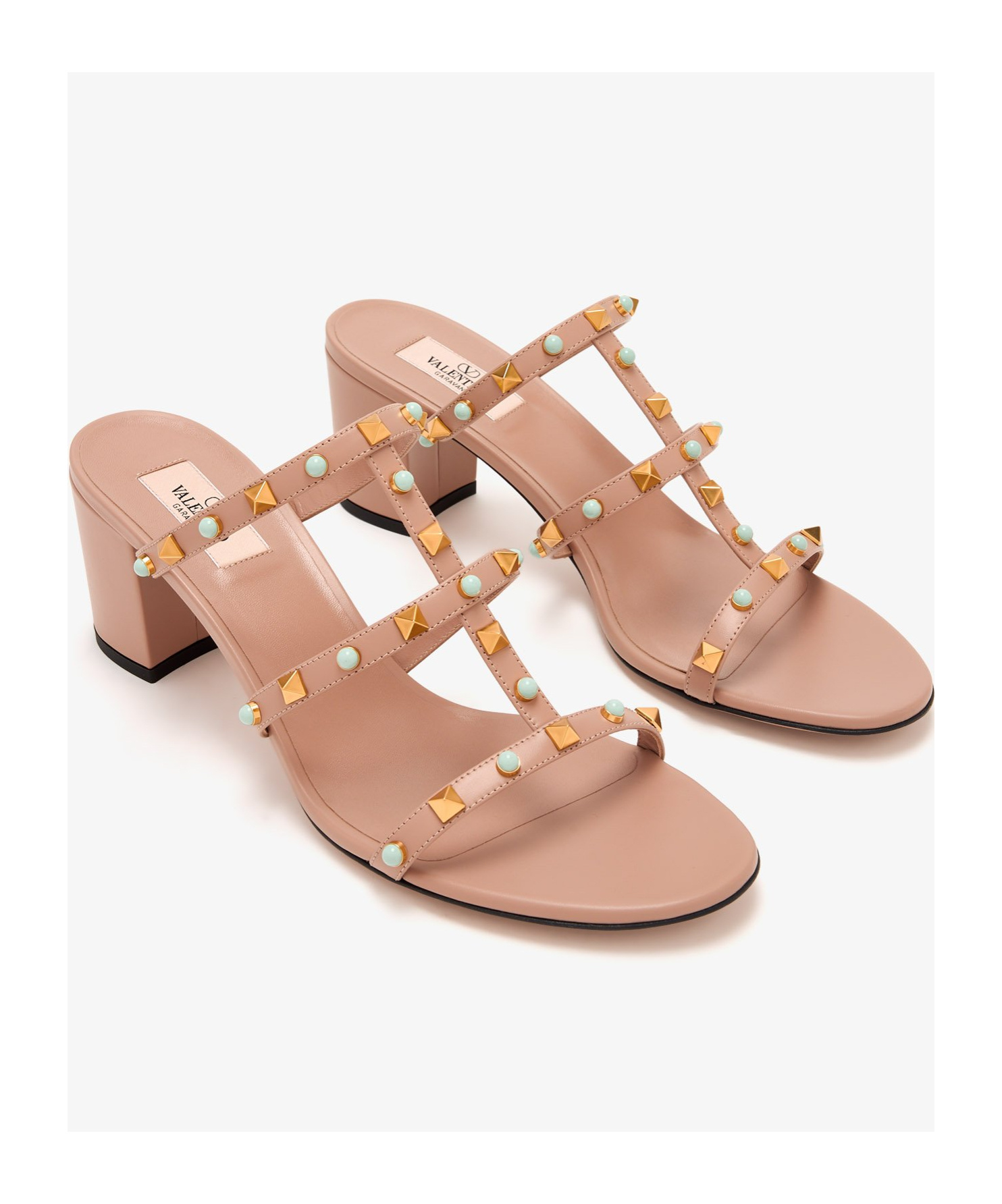 Valentino Rockstud Slide Sandal In Calfskin With Cabochon Stones 60mm In Pink